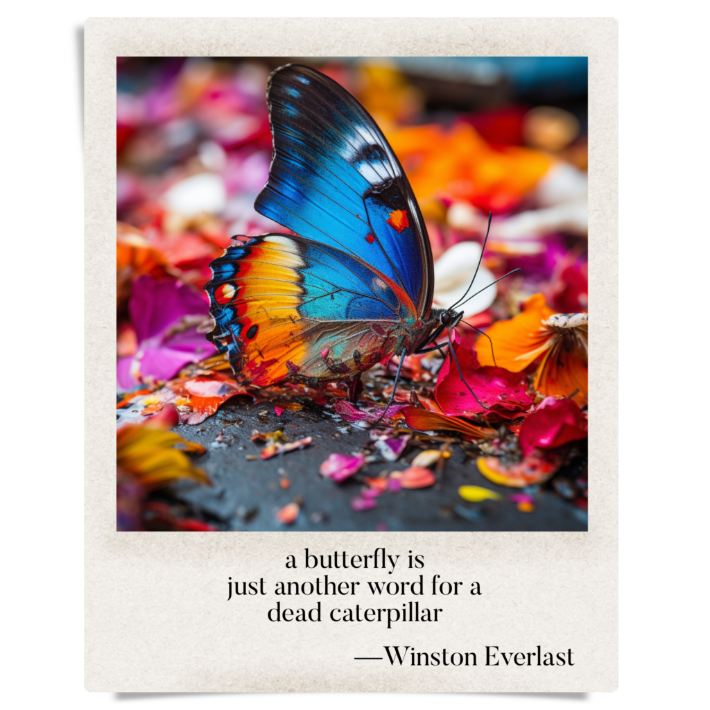 a butterfly is / just another word for a / dead caterpillar — haiga by Winston Everlast