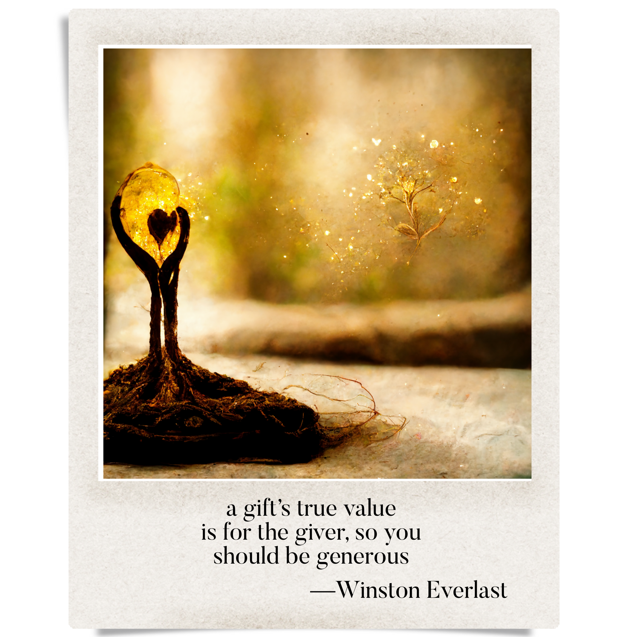 a gift's true value / is for the giver, so you / should be generous — haiga by Winston Everlast