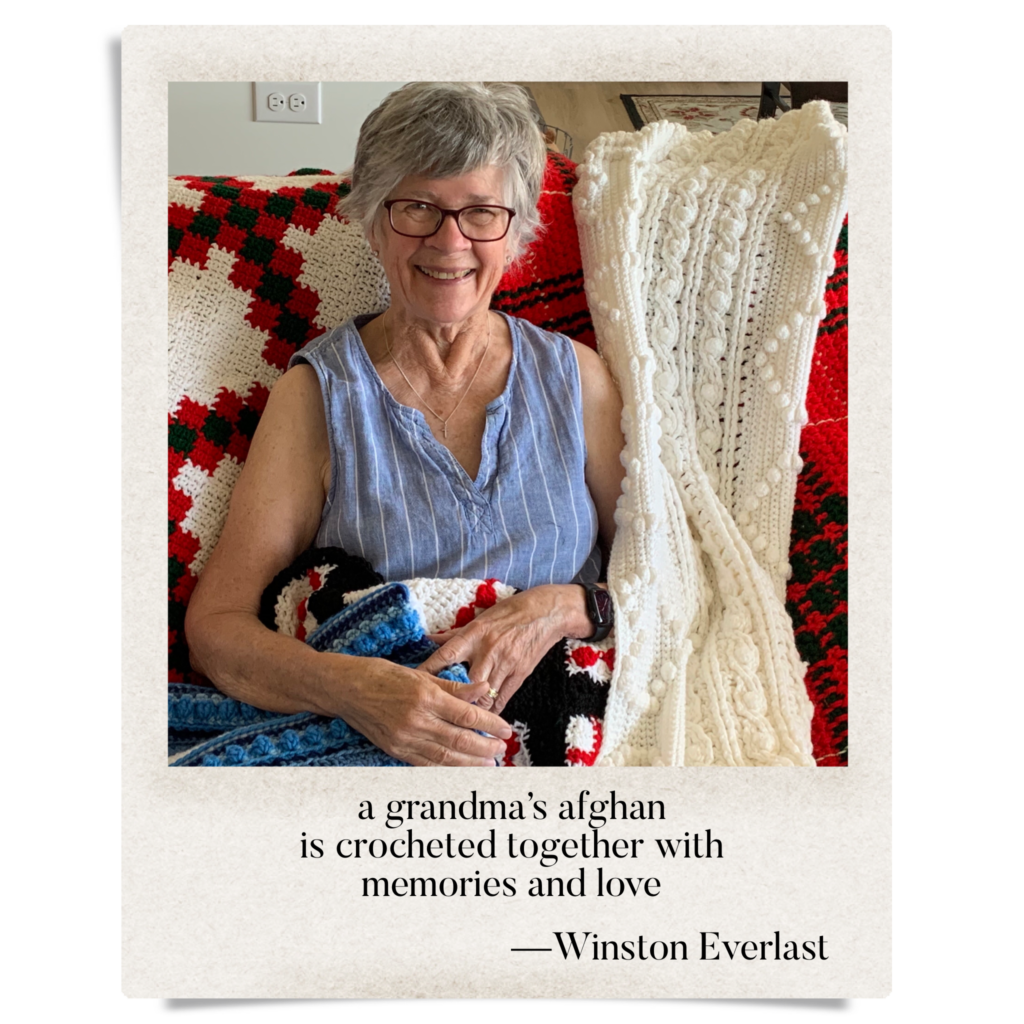 a grandma’s afghan / is crocheted together with / memories and love — haiga by Winston Everlast