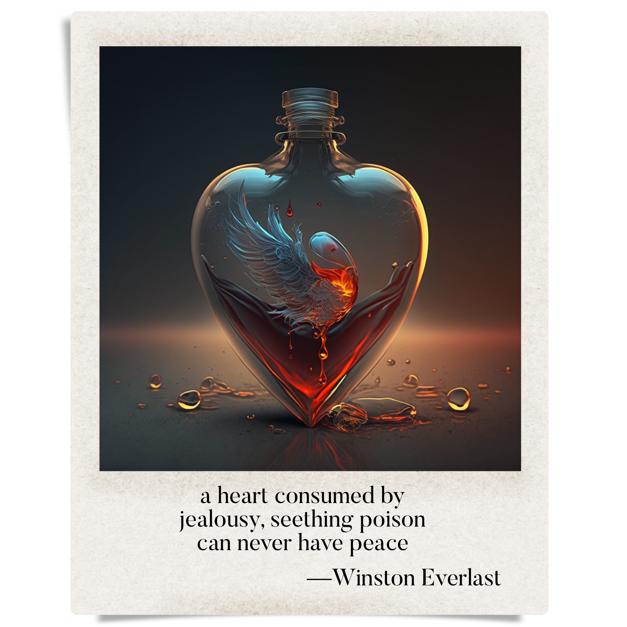 a heart consumed by / jealousy, seething poison / can never have peace — haiga by Winston Everlast