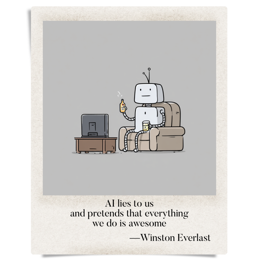 AI lies to us / and pretends that everything / we do is awesome — haiga by Winston Everlast