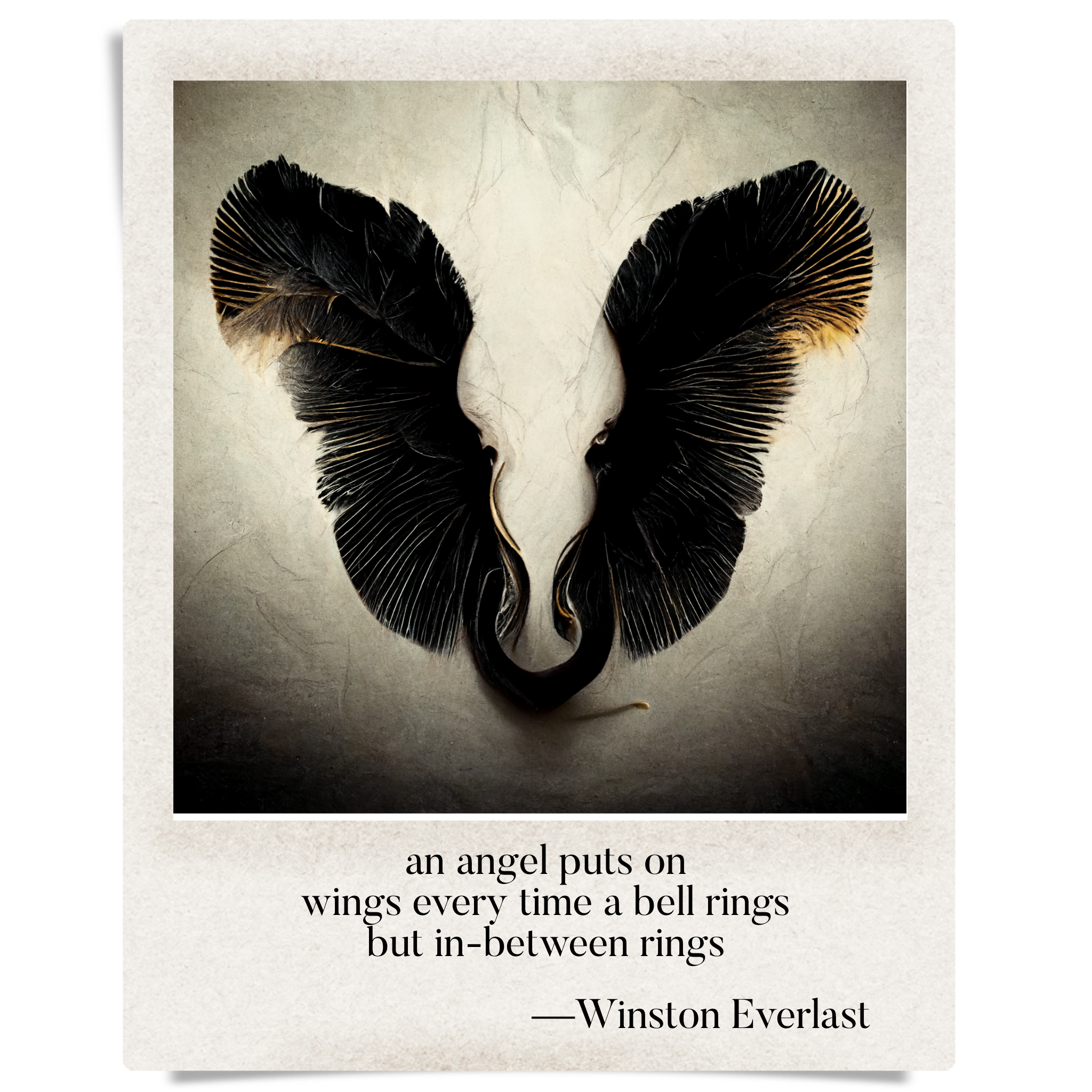 an angel puts on / wings every time a bell rings / but in-between rings — haiga by Winston Everlast