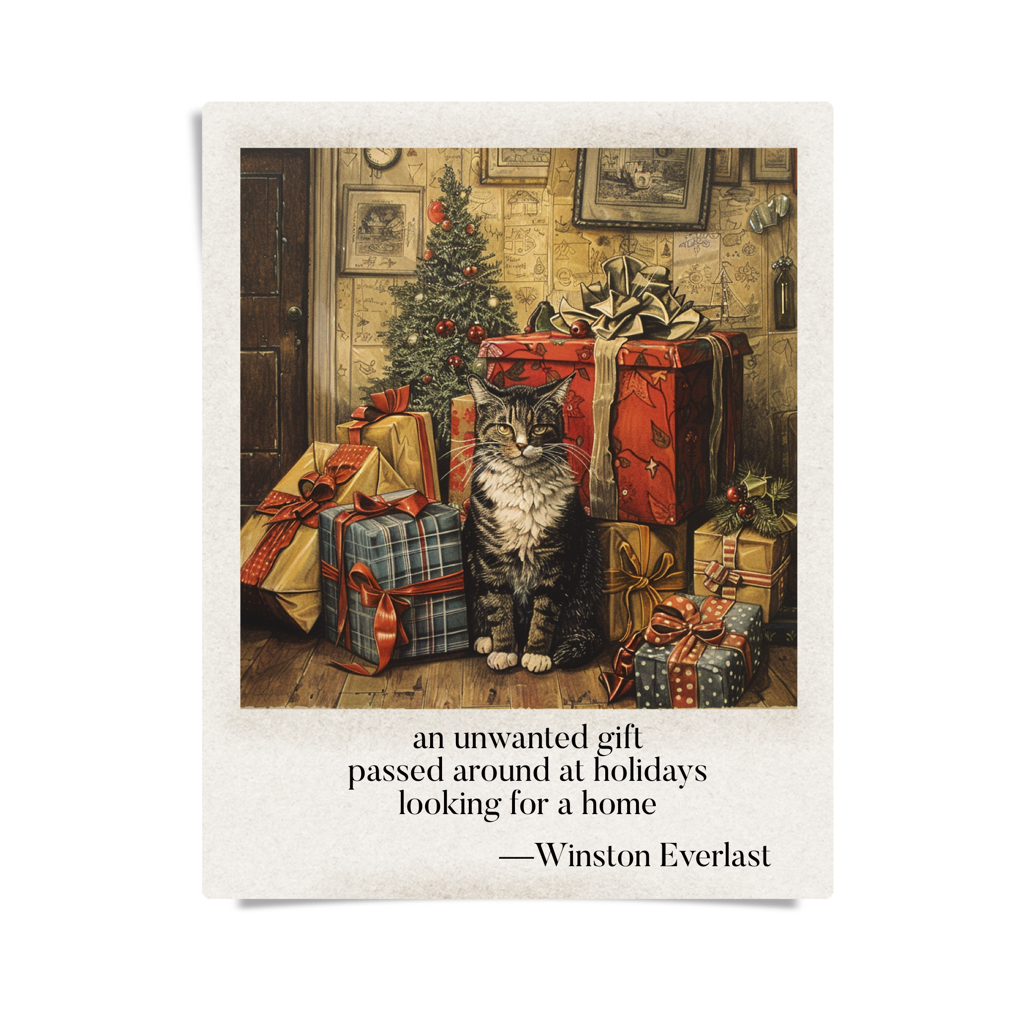 an unwanted gift / passed around at holidays / looking for a home — haiga by Winston Everlast