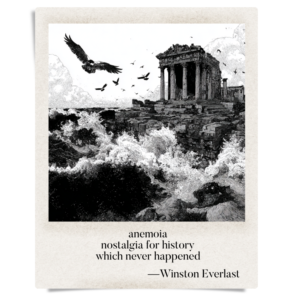anemoia / nostalgia for history / which never happened — haiga by Winston Everlast