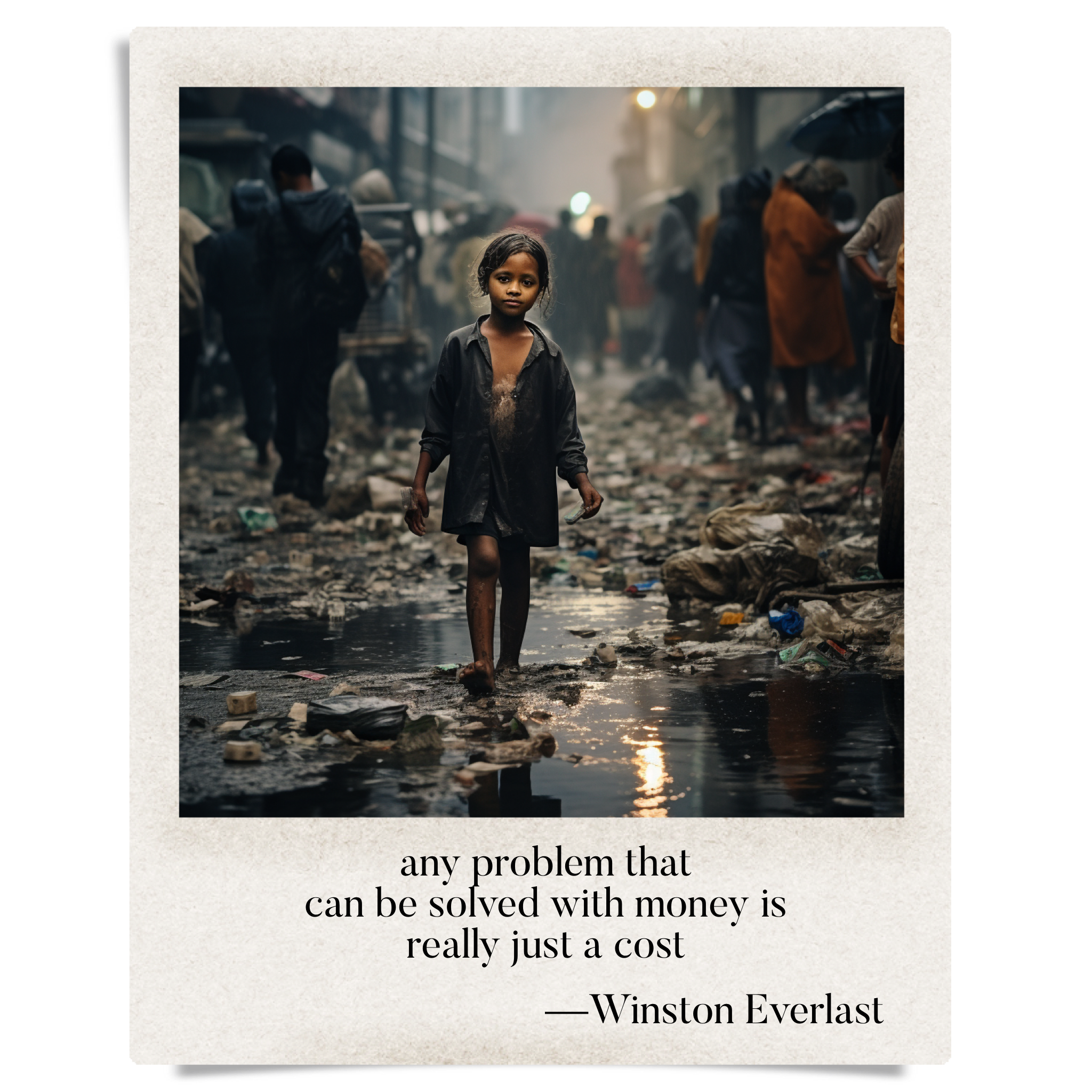 any problem that / can be solved with money is / really just a cost — haiga by Winston Everlast