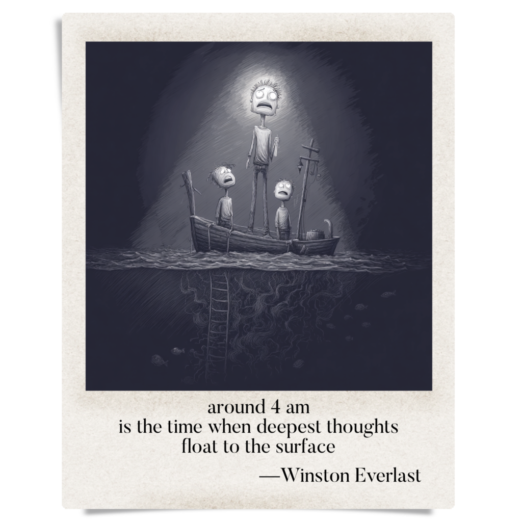 around 4 am / is the time when deepest thoughts / float to the surface — haiga by Winston Everlast