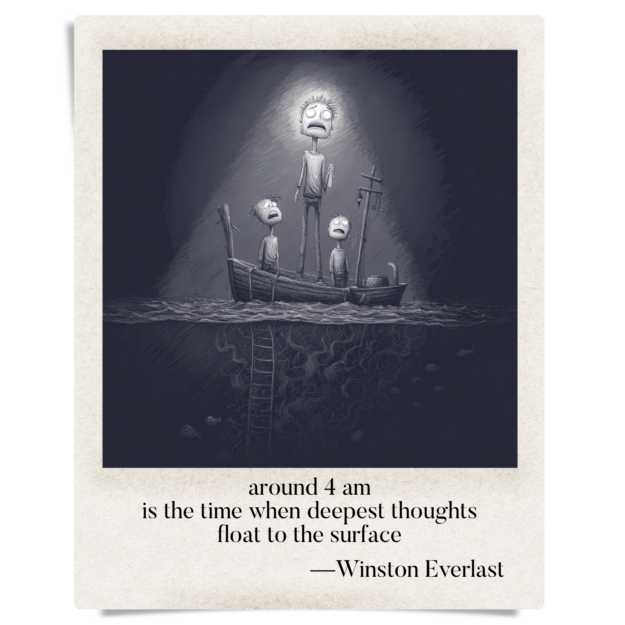 around 4 am / is the time when deepest thoughts / float to the surface — haiga by Winston Everlast