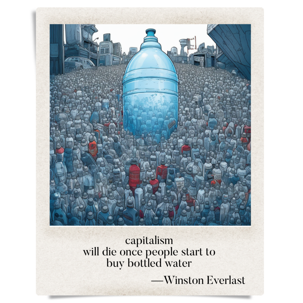 capitalism / will die once people start to / buy bottled water — haiga by Winston Everlast