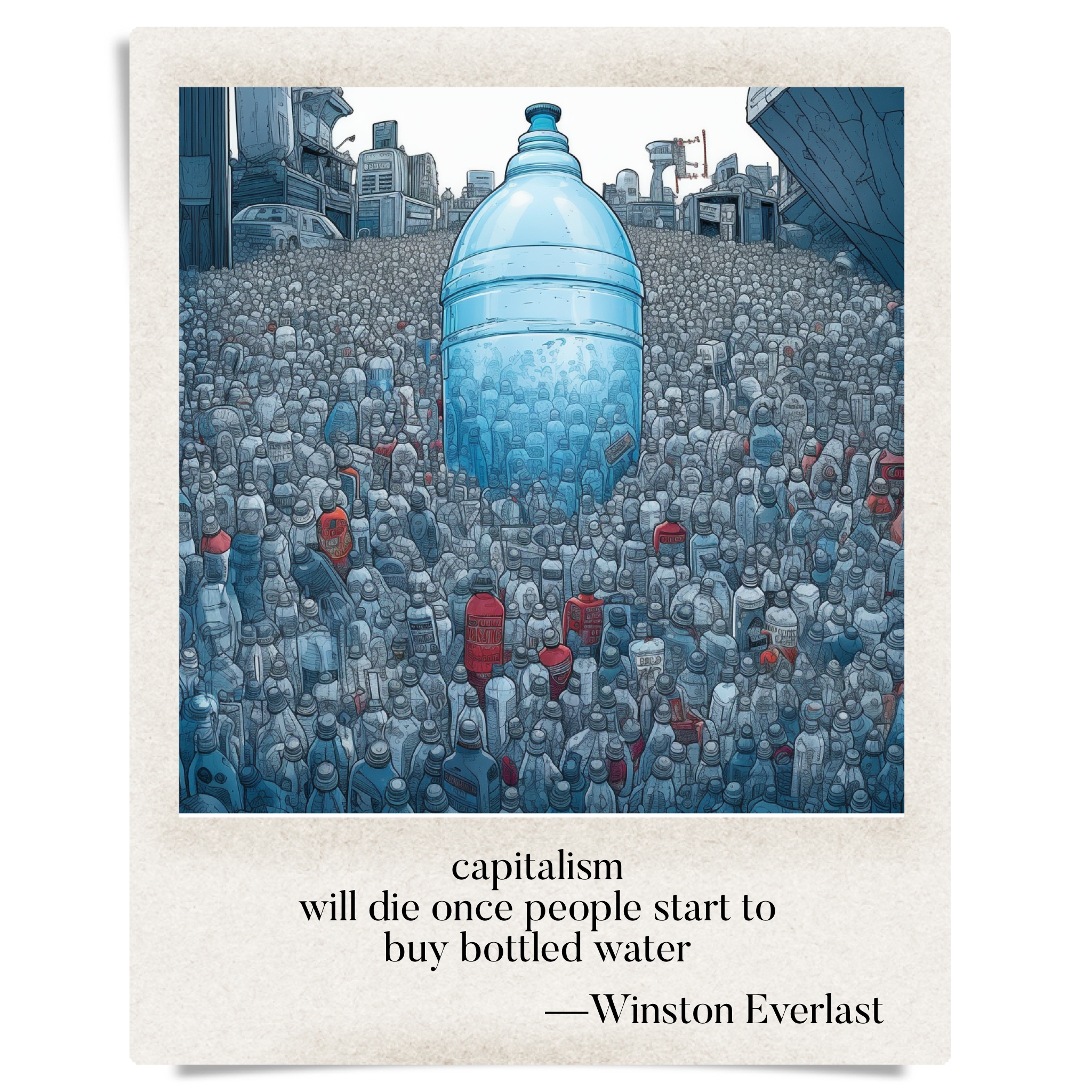 capitalism / will die once people start to / buy bottled water — haiga by Winston Everlast
