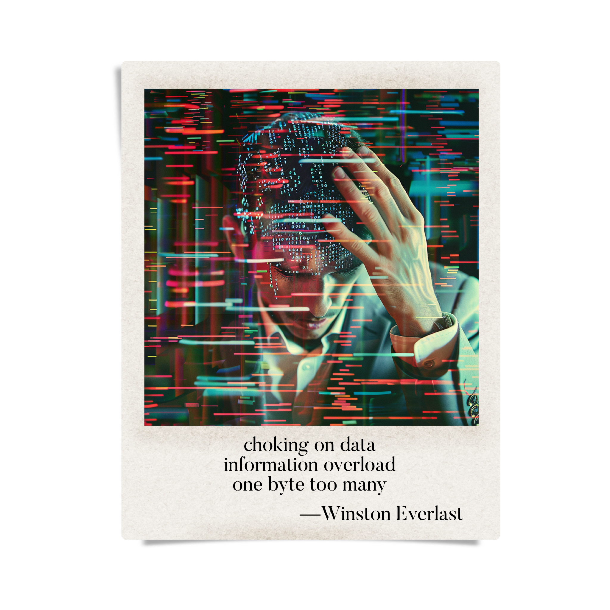 choking on data / information overload / one byte too many — haiga by Winston Everlast