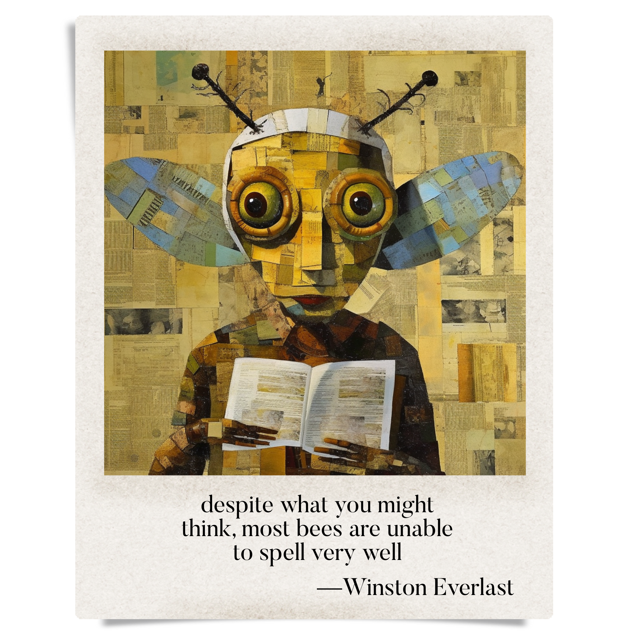 despite what you might / think, most bees are unable / to spell very well — haiga by Winston Everlast