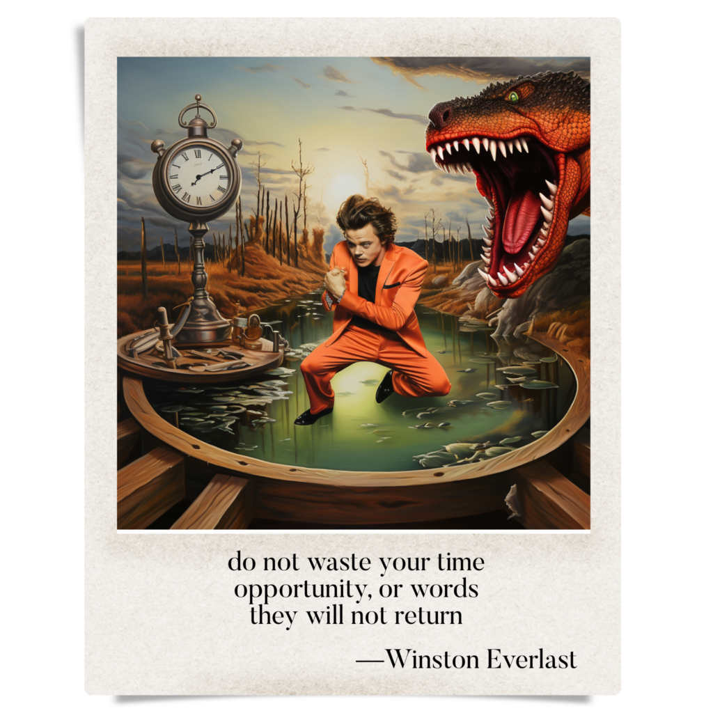 do not waste your time / opportunity, or words / they will not return — haiga by Winston Everlast