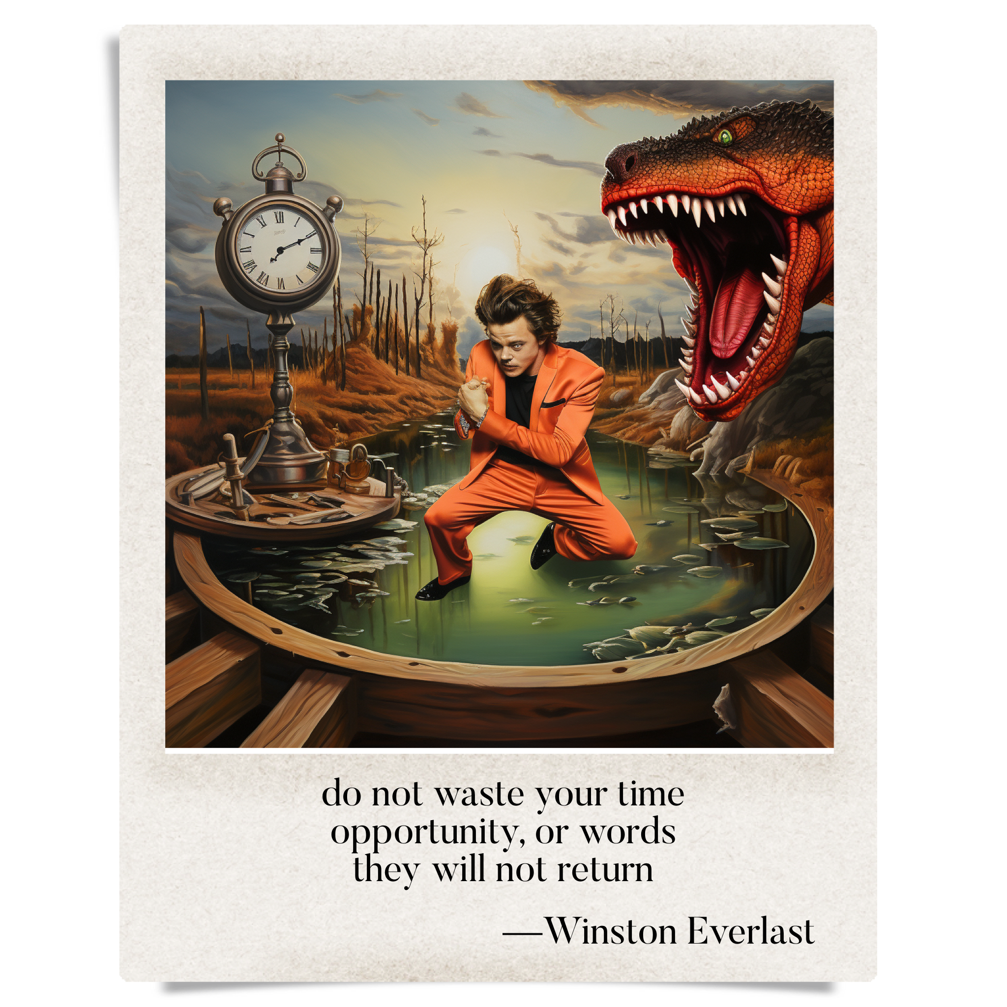 do not waste your time / opportunity, or words / they will not return — haiga by Winston Everlast