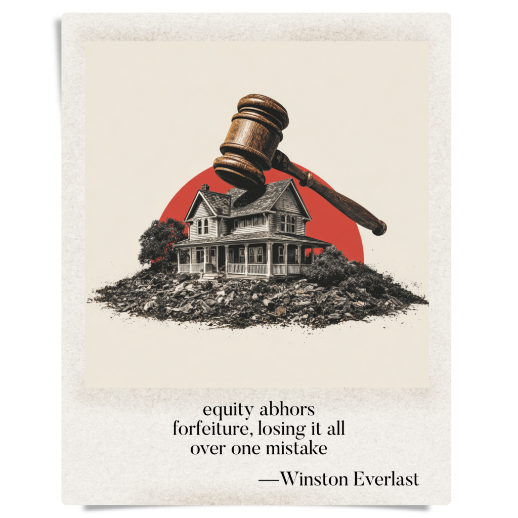 equity abhors / forfeiture, losing it all / over one mistake — haiga by Winston Everlast