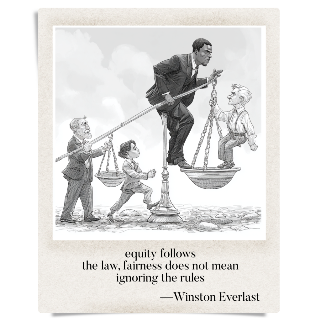 equity follows / the law, fairness does not mean / ignoring the rules — haiga by Winston Everlast