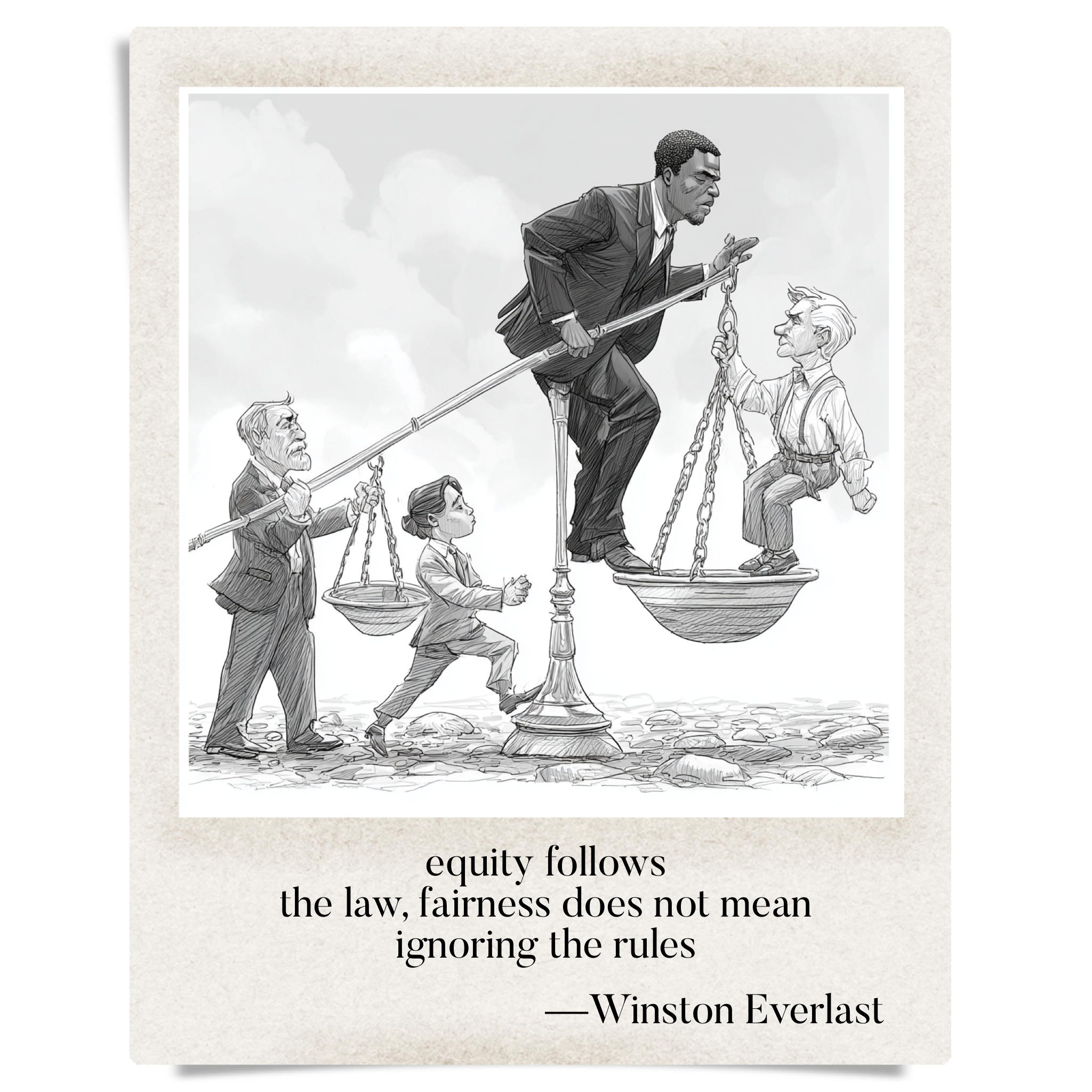 equity follows / the law, fairness does not mean / ignoring the rules — haiga by Winston Everlast