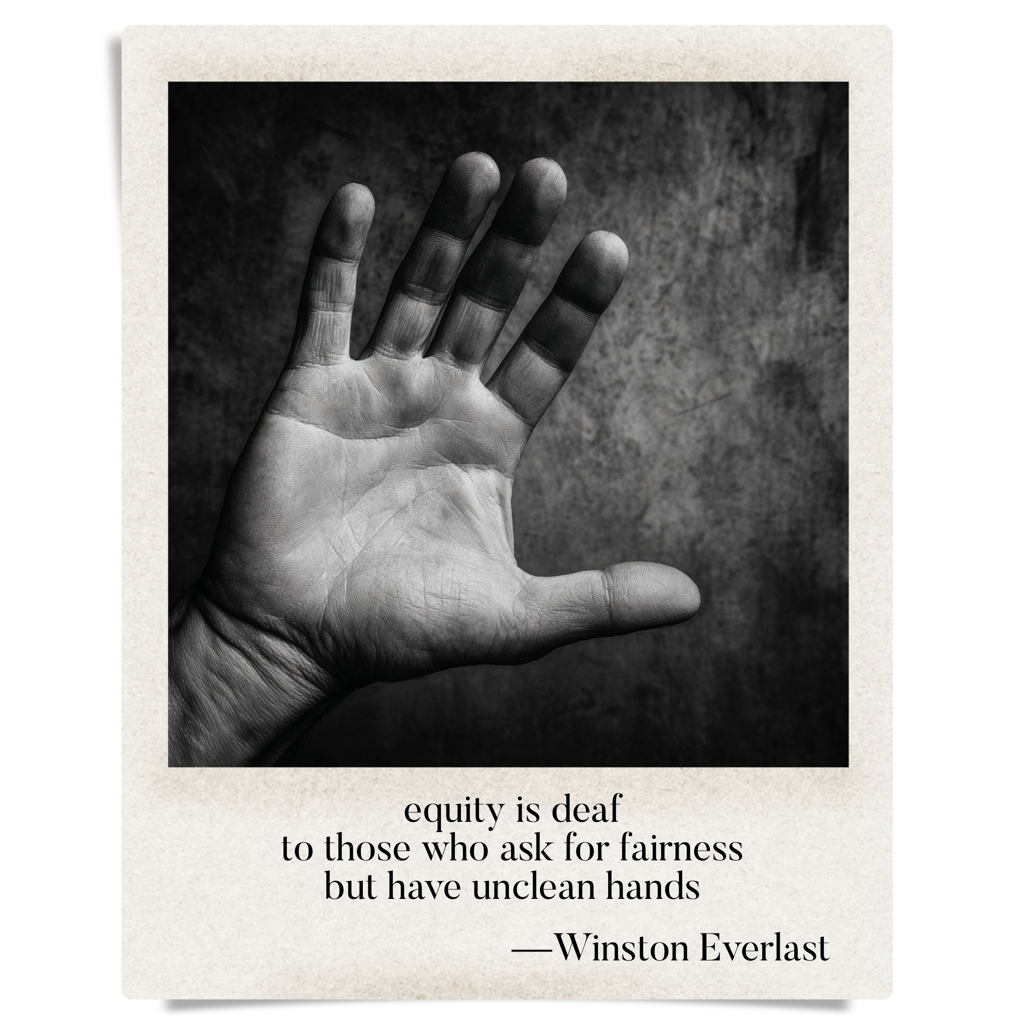 equity is deaf / to those who ask for fairness / but have unclean hands — haiga by Winston Everlast