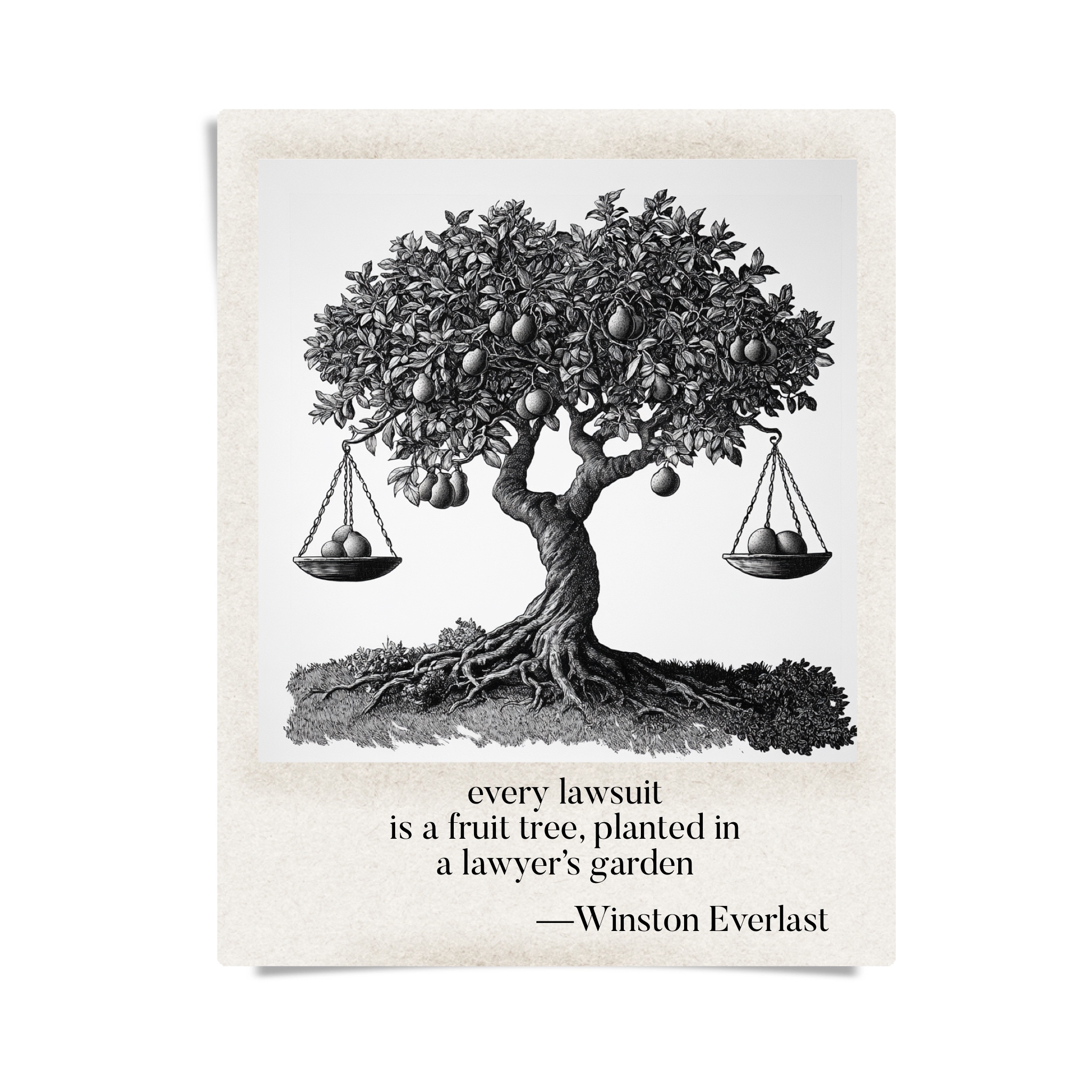 every lawsuit / is a fruit tree, planted in / a lawyer’s garden — haiga by Winston Everlast
