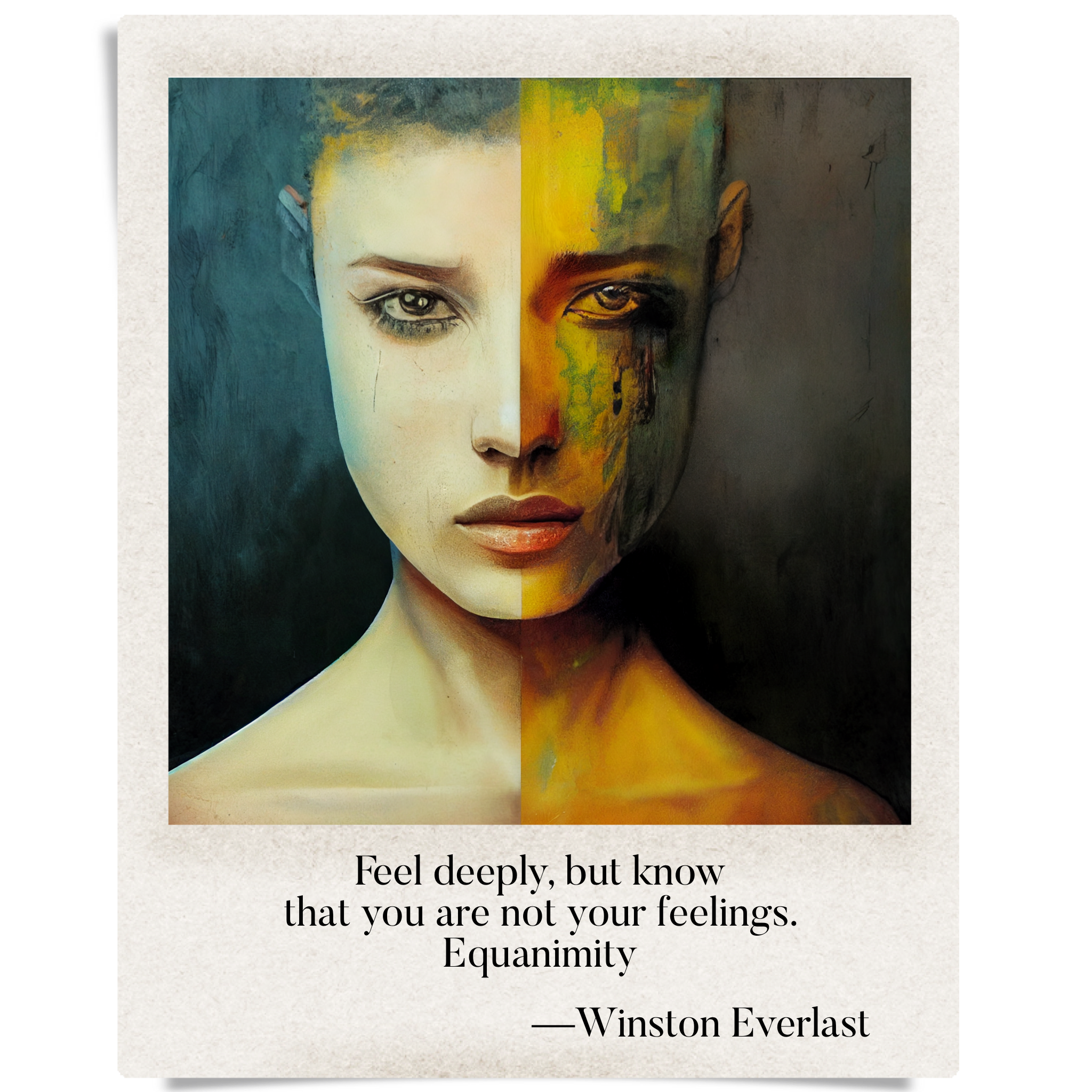 Feel deeply, but know / that you are not your feelings. / Equanimity — haiga by Winston Everlast