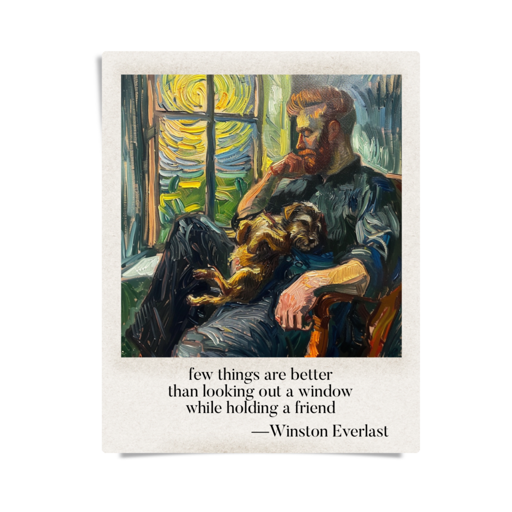 few things are better / than looking out a window / while holding a friend — haiga by Winston Everlast
