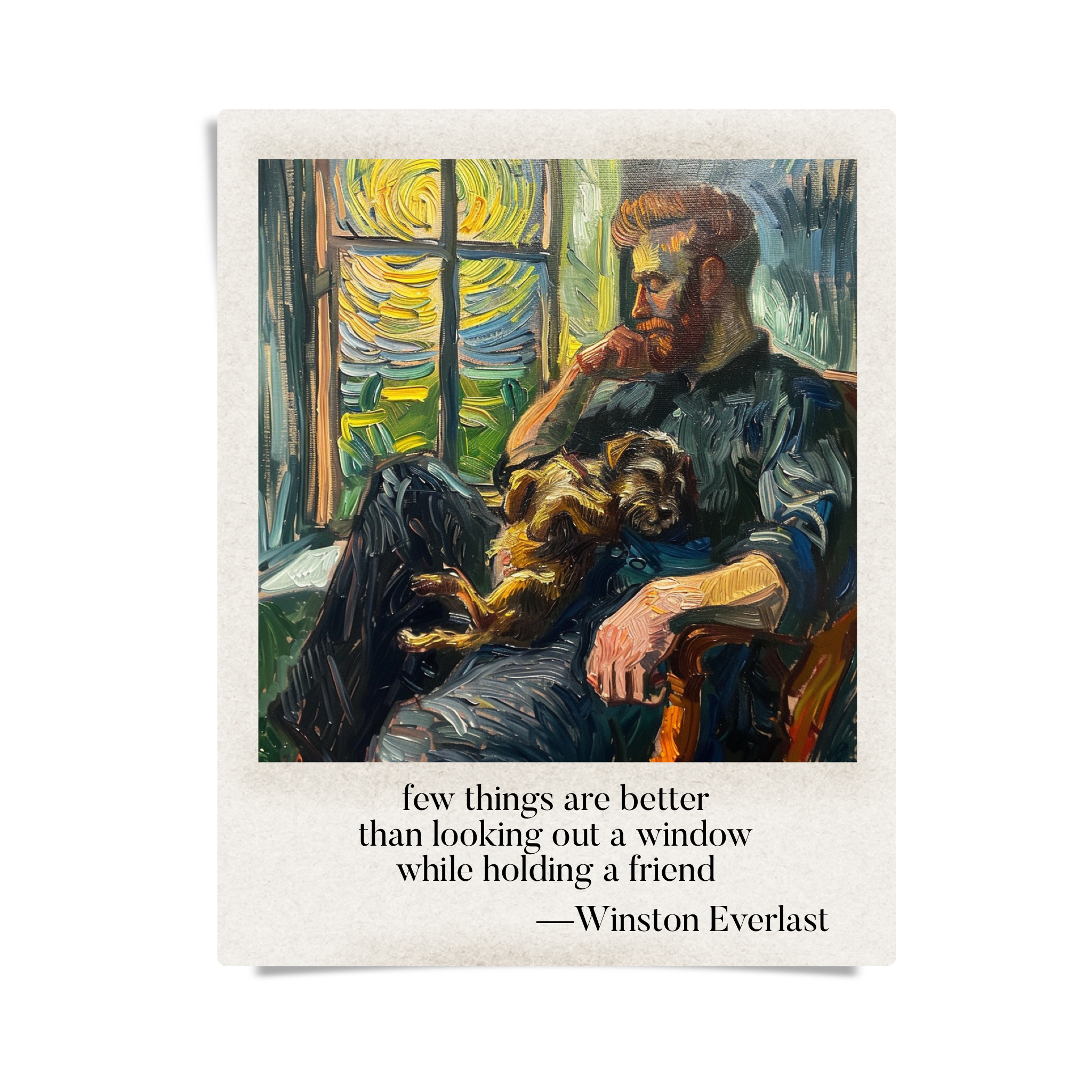 few things are better / than looking out a window / while holding a friend — haiga by Winston Everlast
