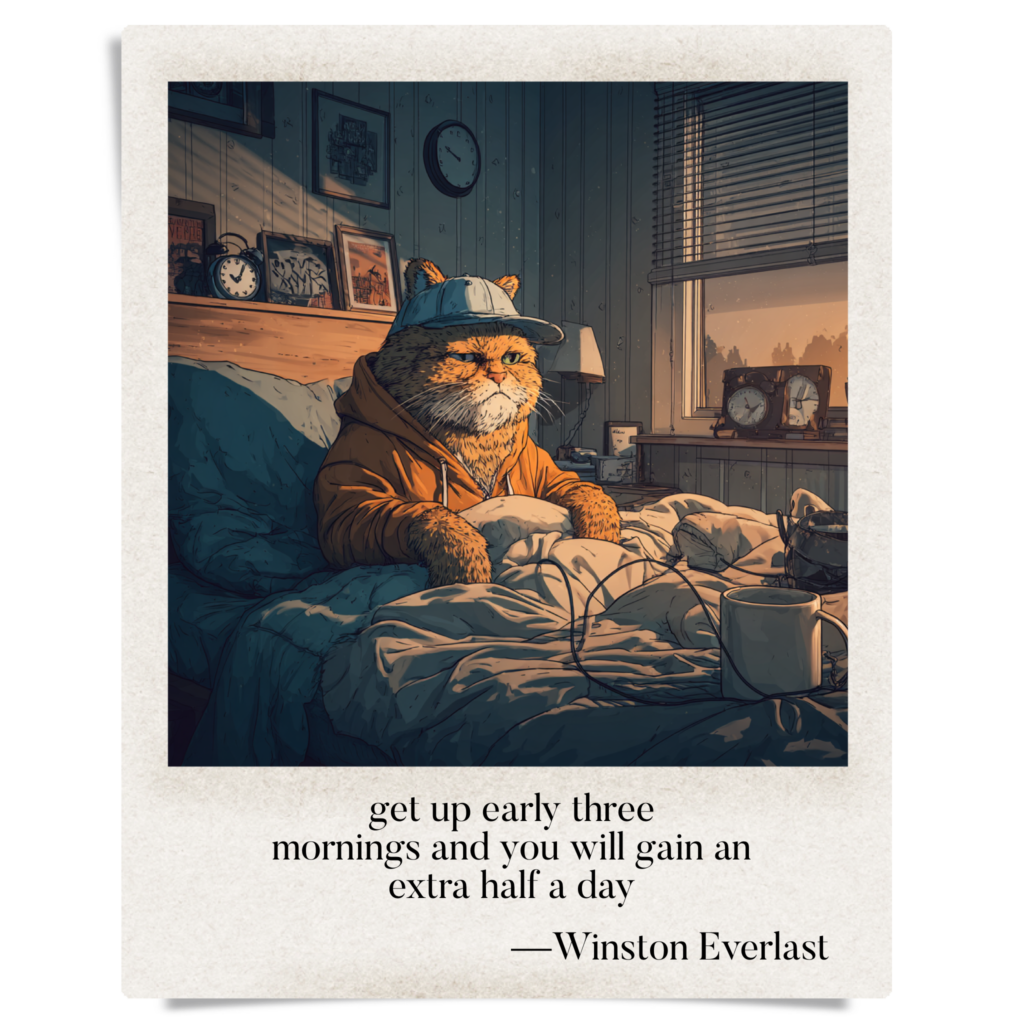 get up early three / mornings and you will gain an / extra half a day — haiga by Winston Everlast