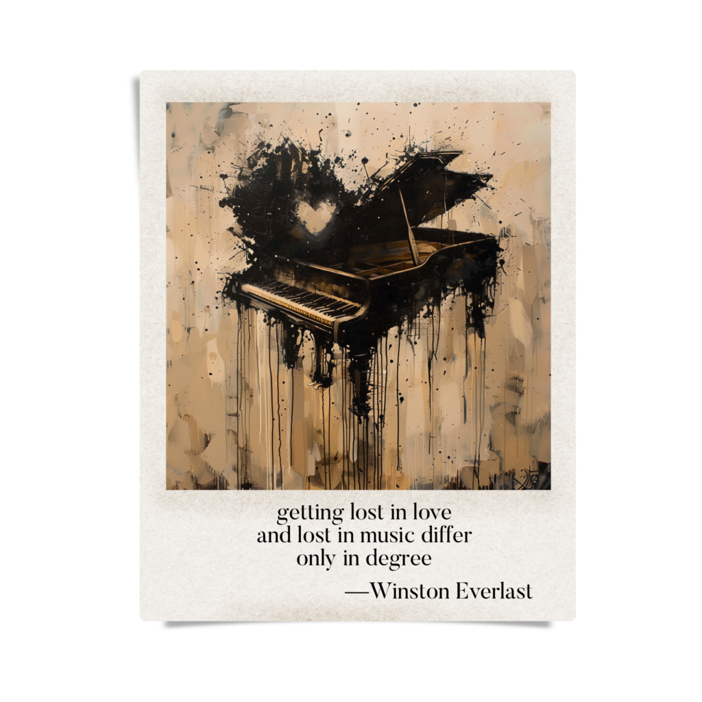 getting lost in love / and lost in music differ / only in degree — haiga by Winston Everlast