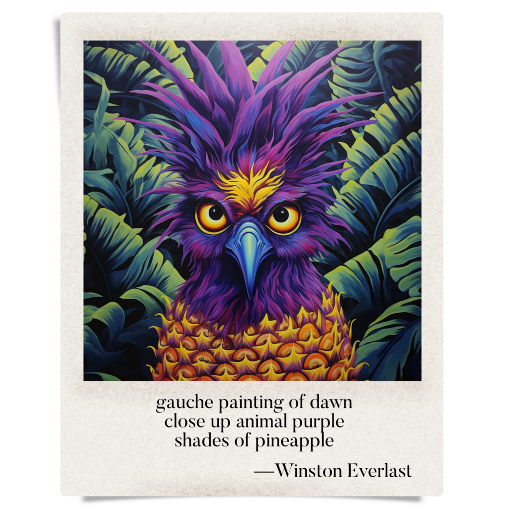 gauche painting of dawn / close up animal pe / shades of pineapple — haiga by Winston Everlast