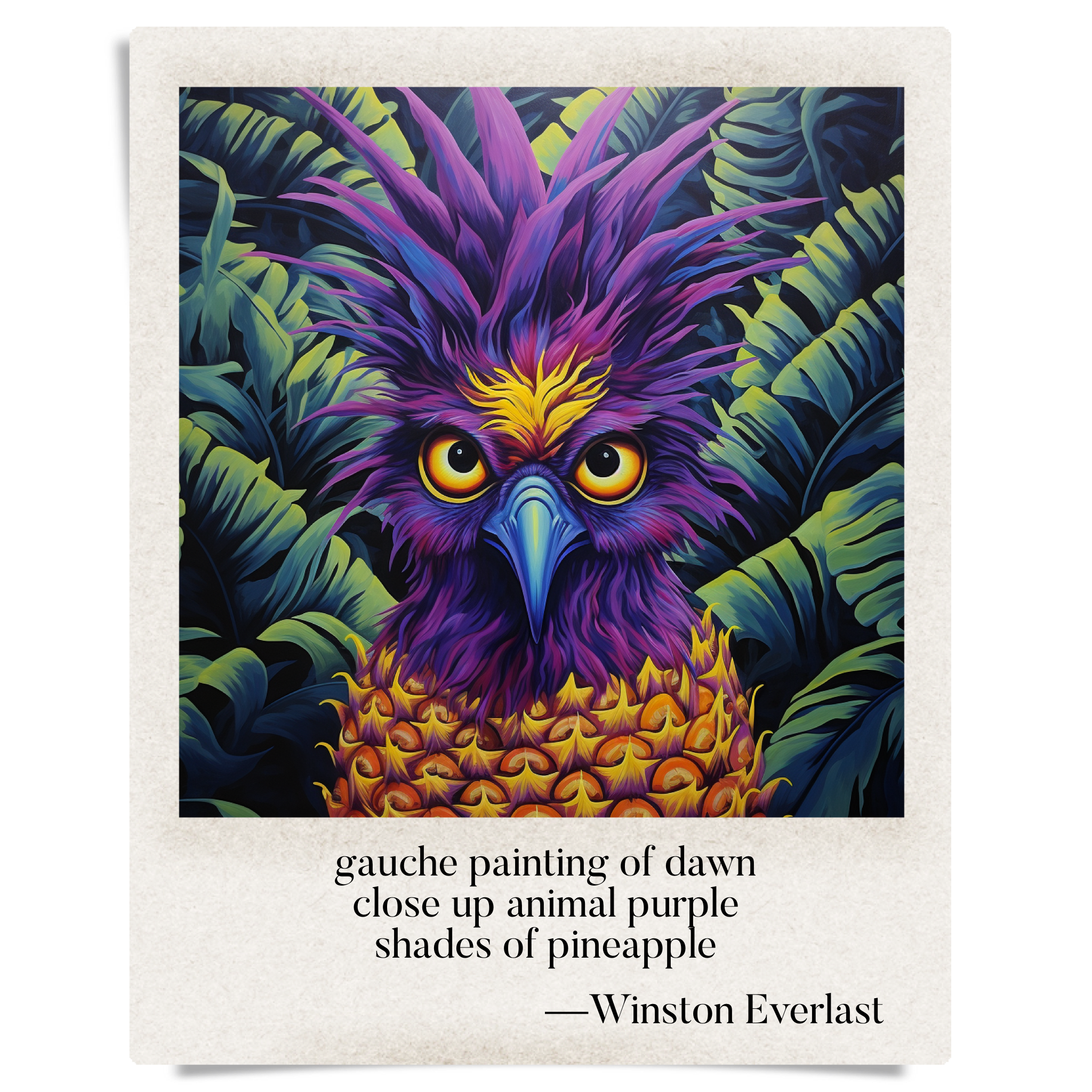gauche painting of dawn / close up animal pe / shades of pineapple — haiga by Winston Everlast