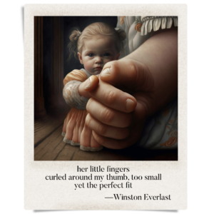 her little fingers / curled around my thumb, too small / yet the perfect fit