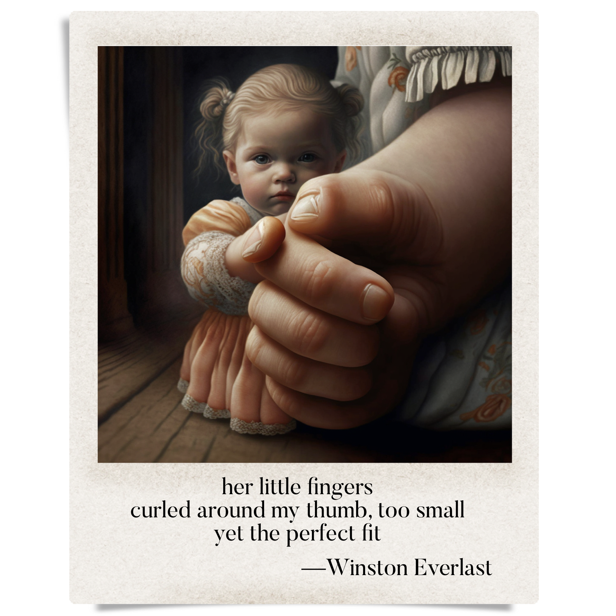 her little fingers / curled around my thumb, too small / yet the perfect fit — haiga by Winston Everlast