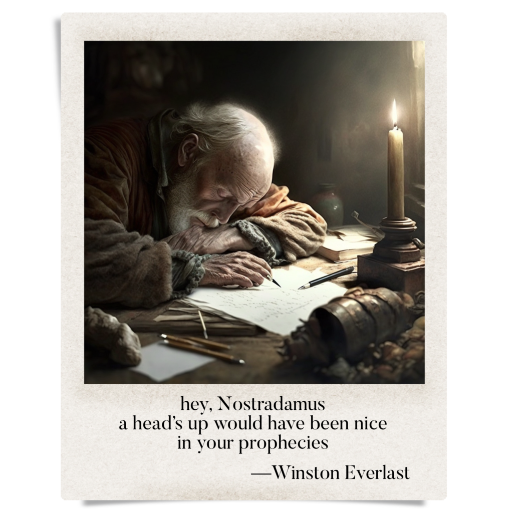hey, Nostradamus / a head's up would have been nice / in your prophecies — haiga by Winston Everlast