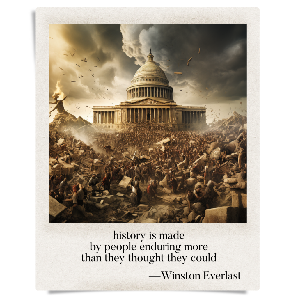 history is made / by people enduring more / than they thought they could — haiga by Winston Everlast