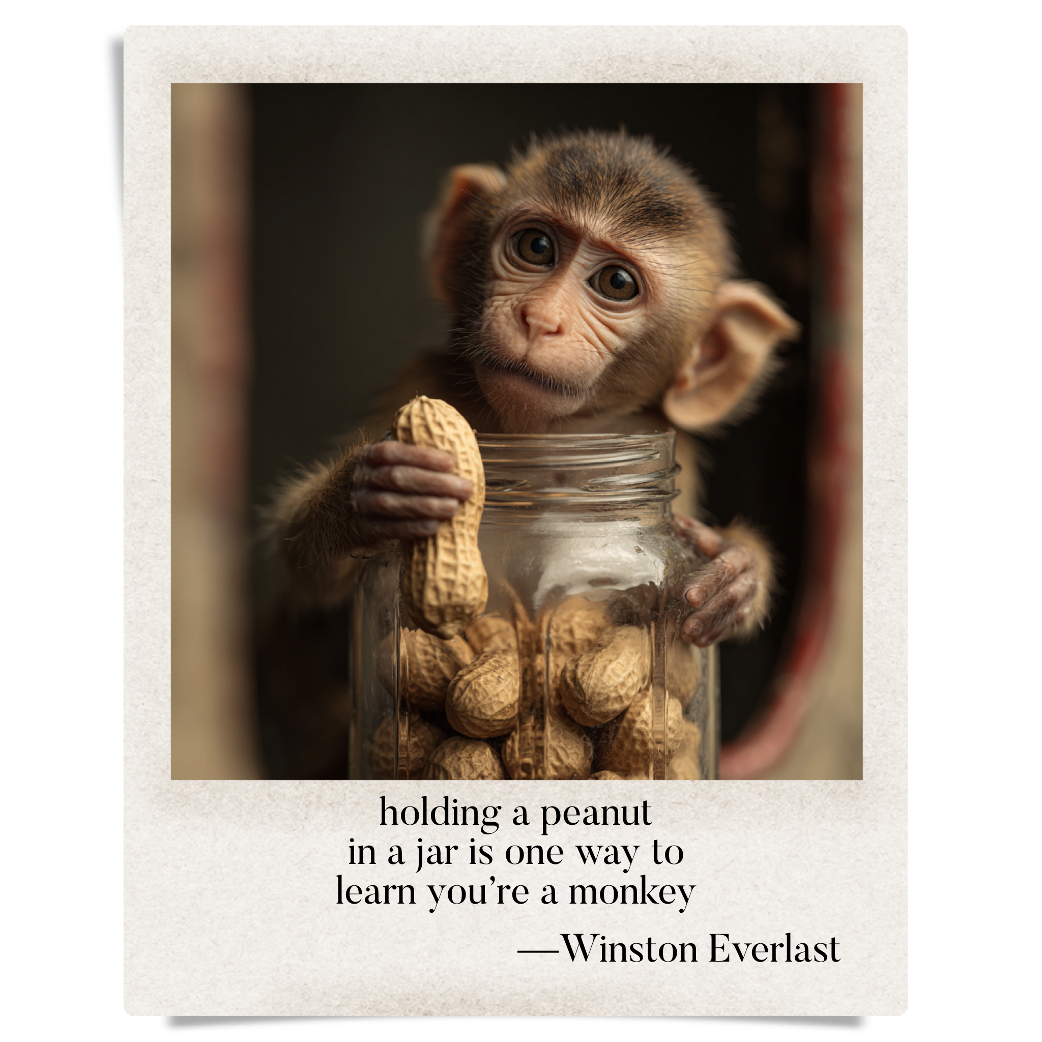 holding a peanut / in a jar is one way to / learn you're a monkey — haiga by Winston Everlast