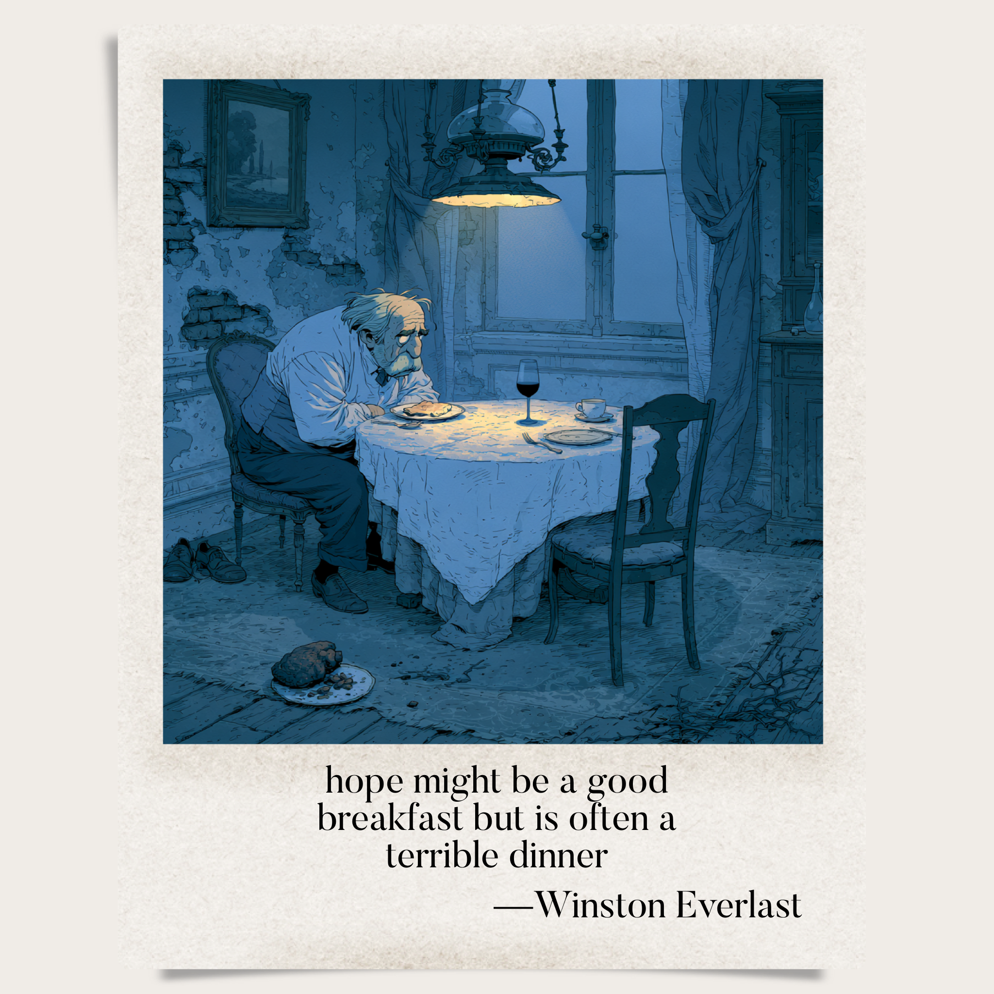 hope might be a good / breakfast but is often a / terrible dinner — haiga by Winston Everlast