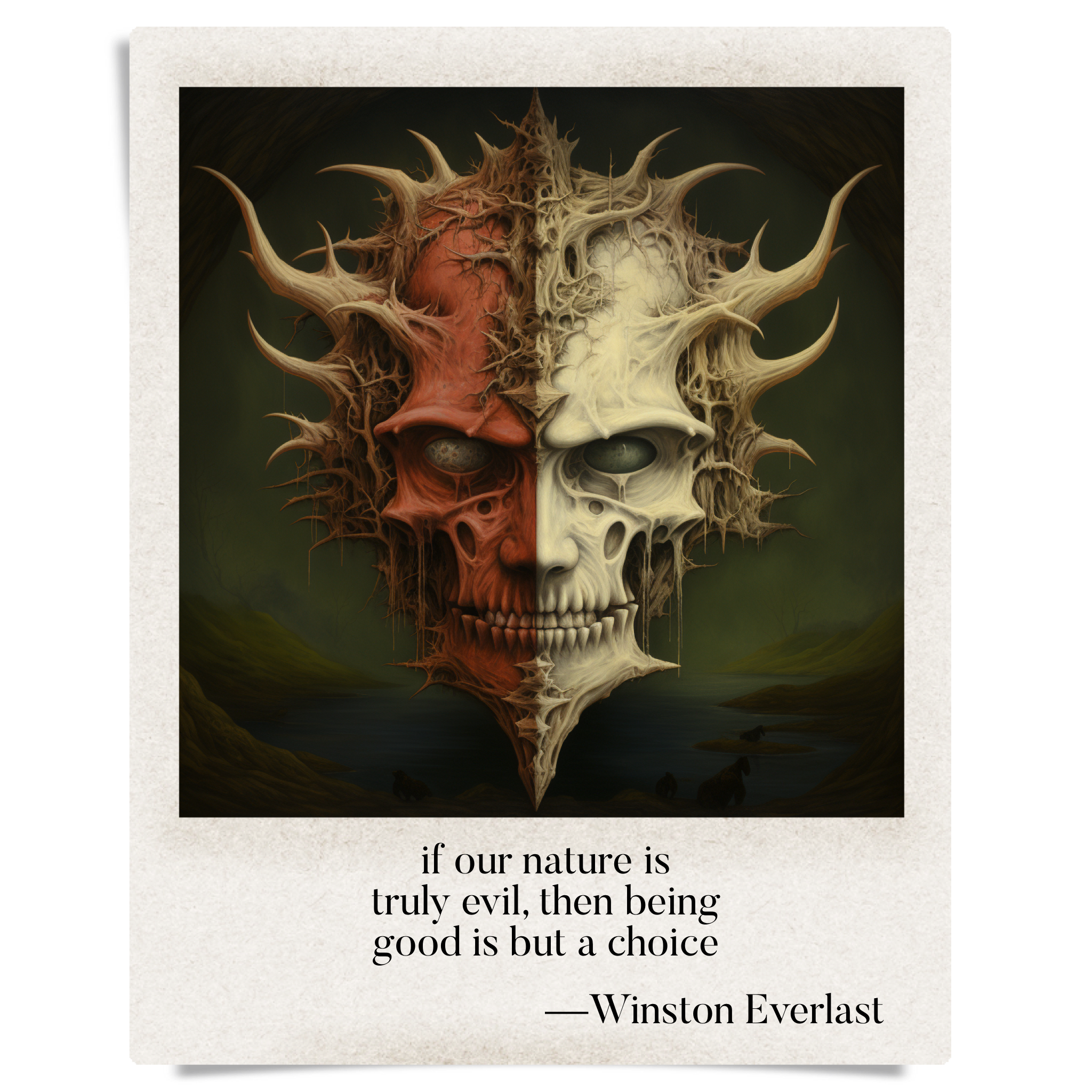 if our nature is / truly evil, then being / good is but a choice — haiga by Winston Everlast