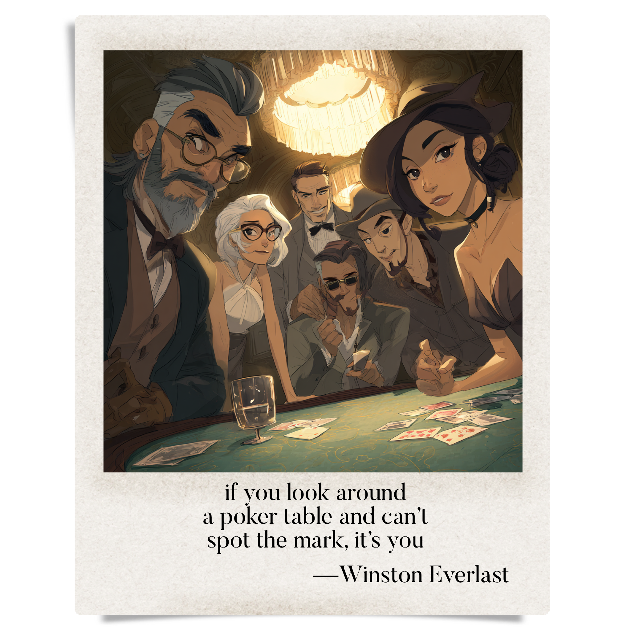 if you look around / a poker table and can’t / spot the mark, it’s you — haiga by Winston Everlast