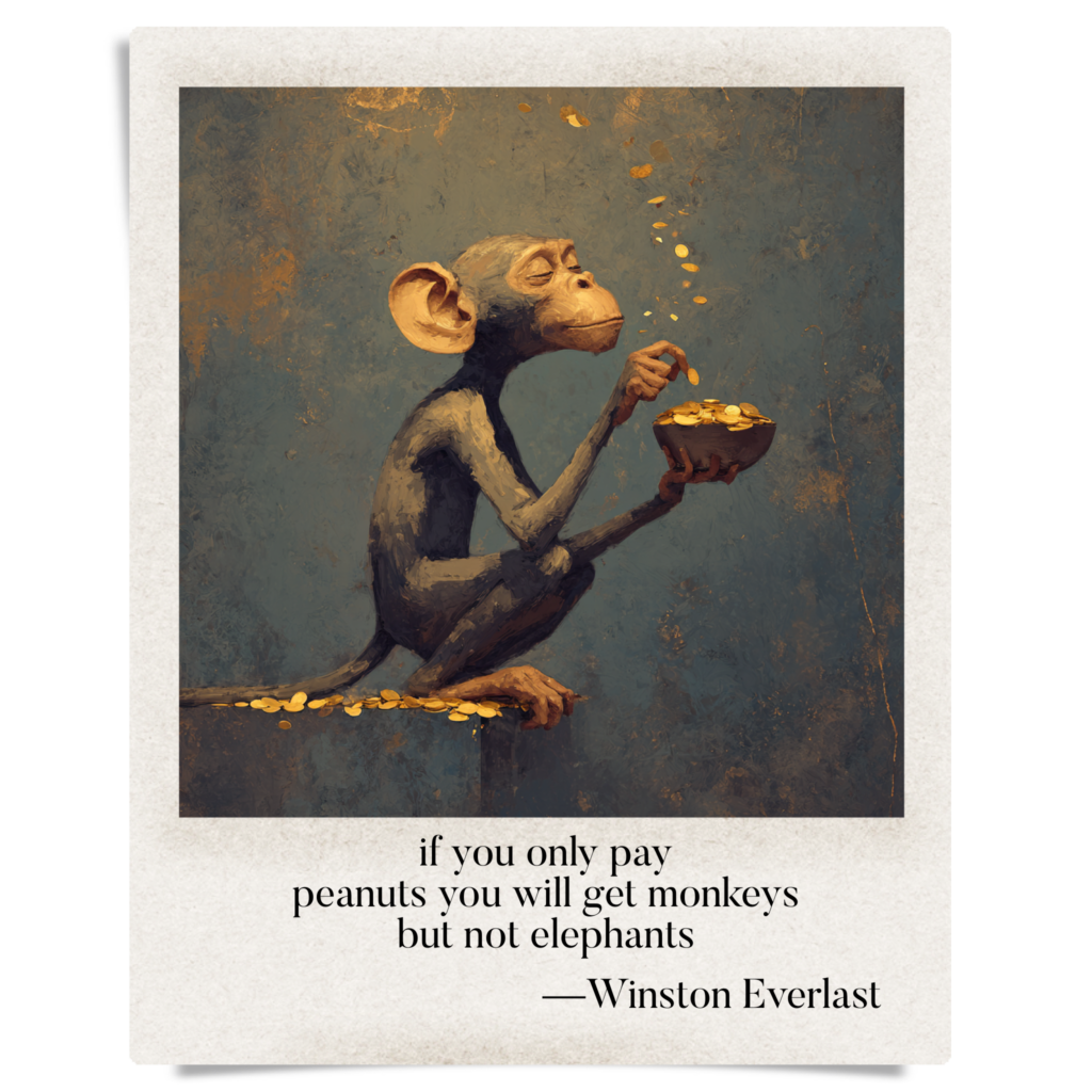 if you only pay / peanuts you will get monkeys / but not elephants — haiga by Winston Everlast