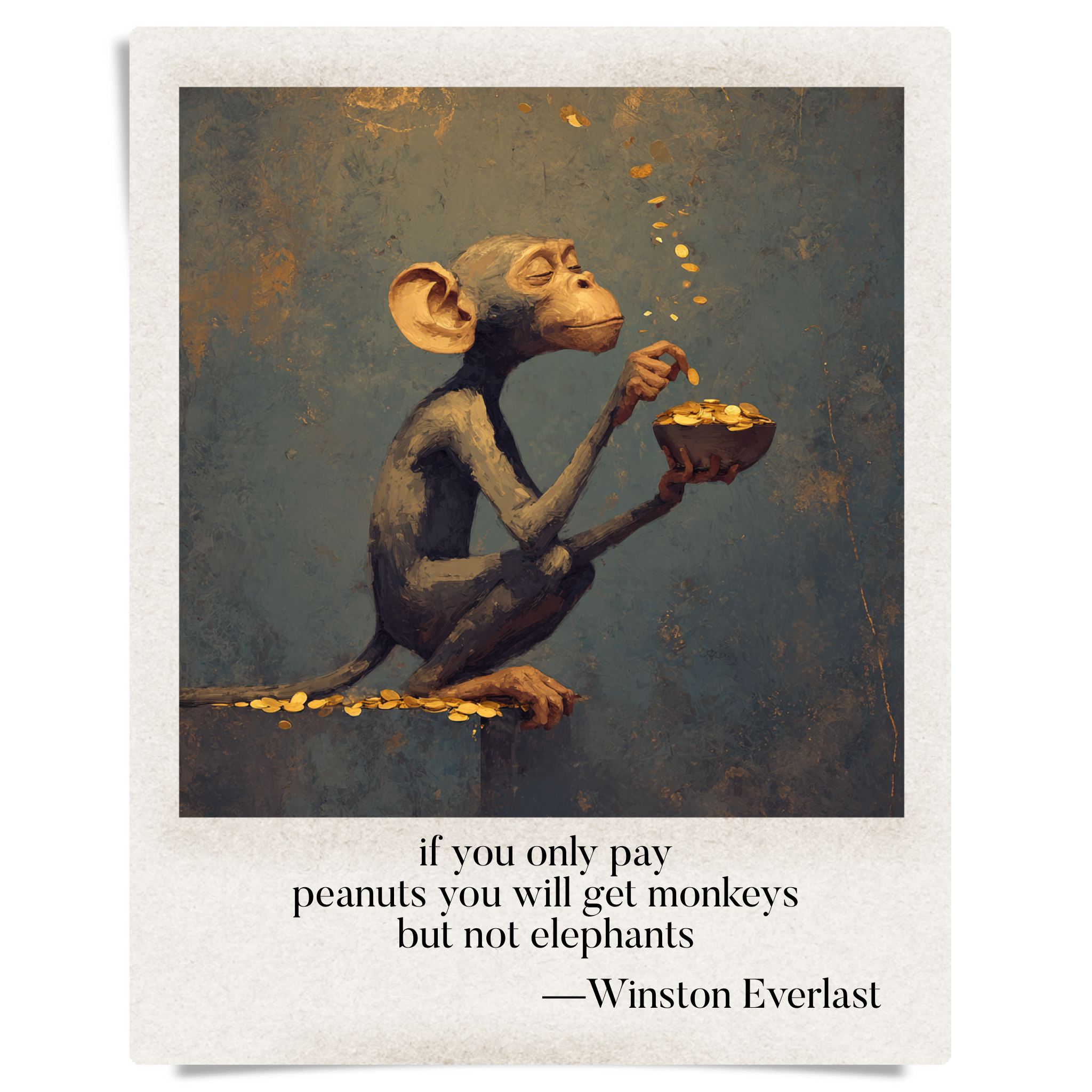 if you only pay / peanuts you will get monkeys / but not elephants — haiga by Winston Everlast