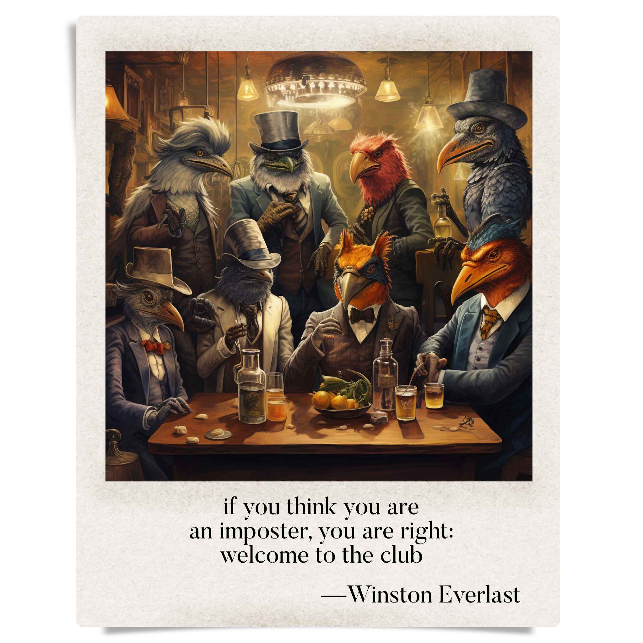 if you think you are / an imposter, you are right: / welcome to the club — haiga by Winston Everlast