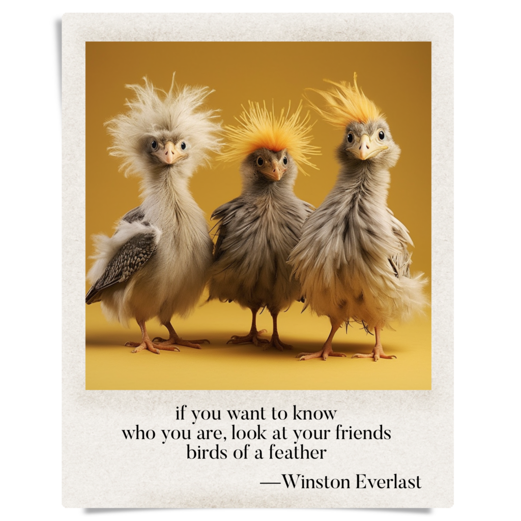 if you want to know / who you are, look at your friends / birds of a feather — haiga by Winston Everlast