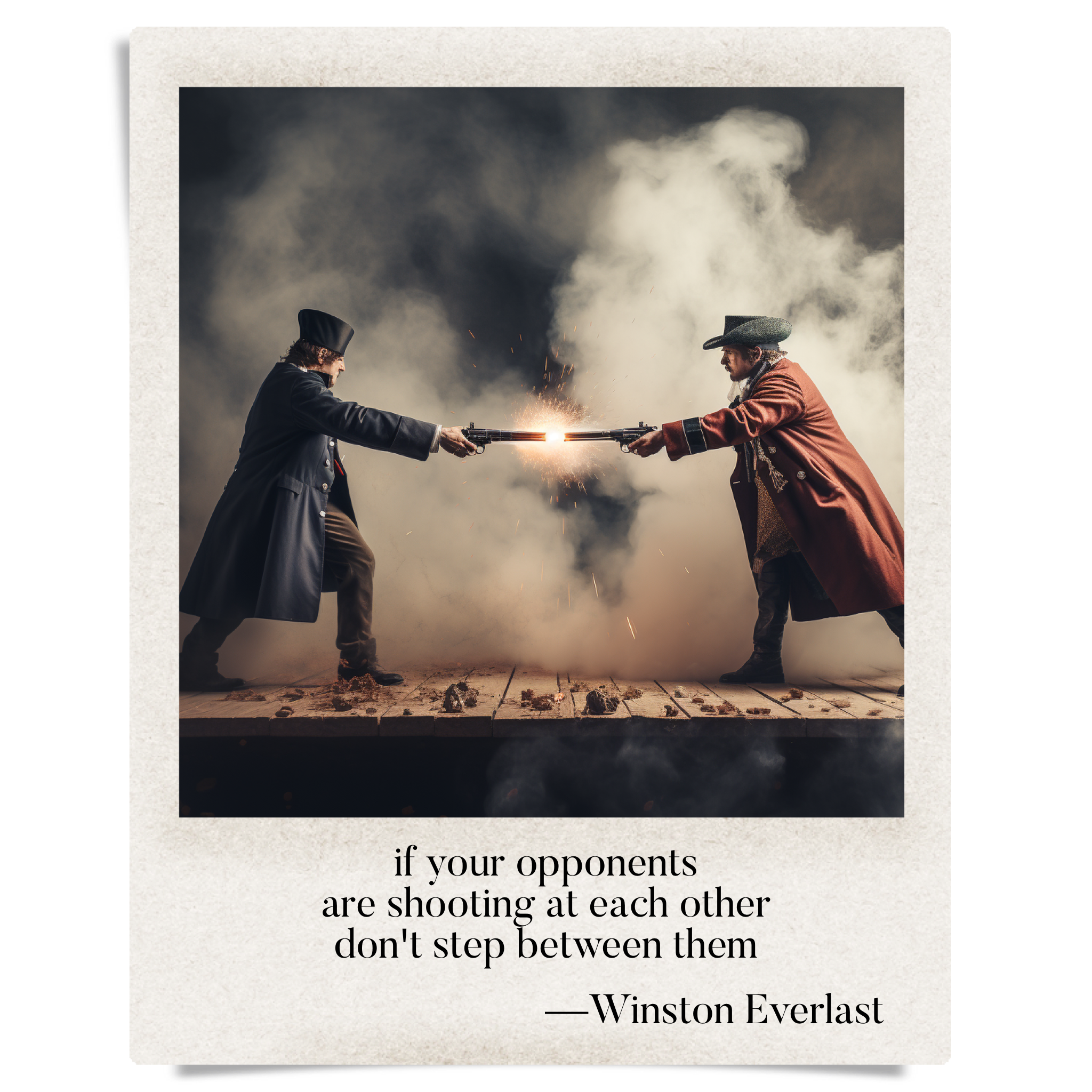 if your opponents / are shooting at each other / don't step between them — haiga by Winston Everlast