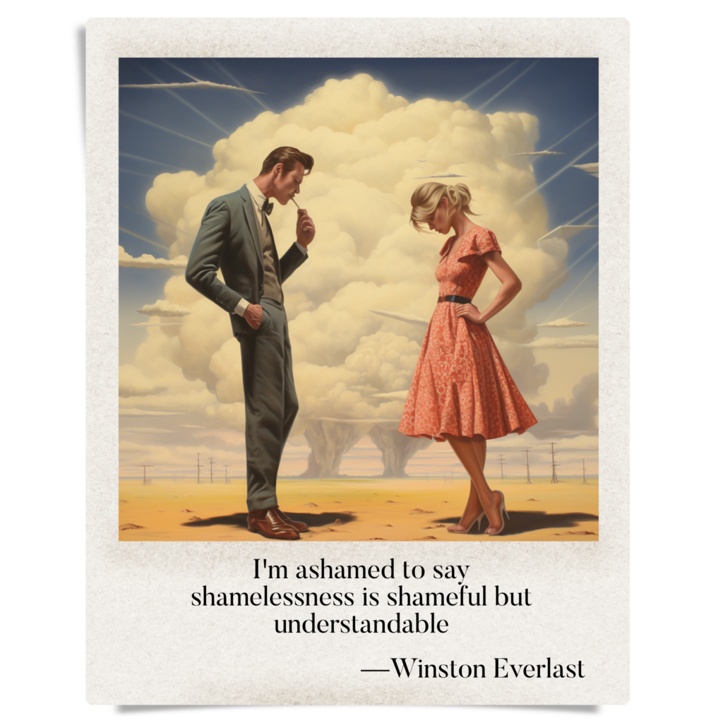 I'm ashamed to say / shamelessness is shameful but / understandable — haiga by Winston Everlast