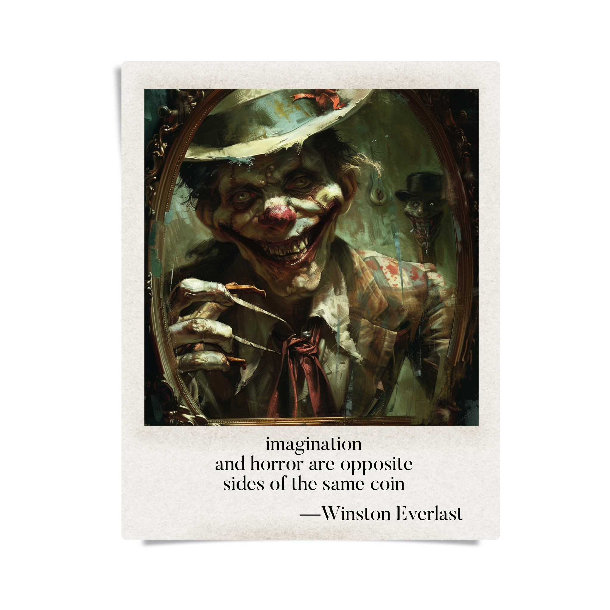 imagination / and horror are opposite / sides of the same coin — haiga by Winston Everlast