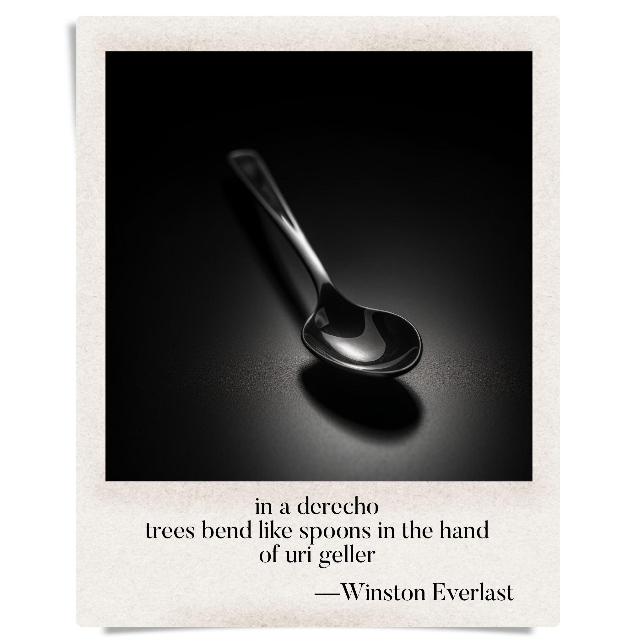 in a derecho / trees bend like spoons in the hand / of uri geller — haiga by Winston Everlast