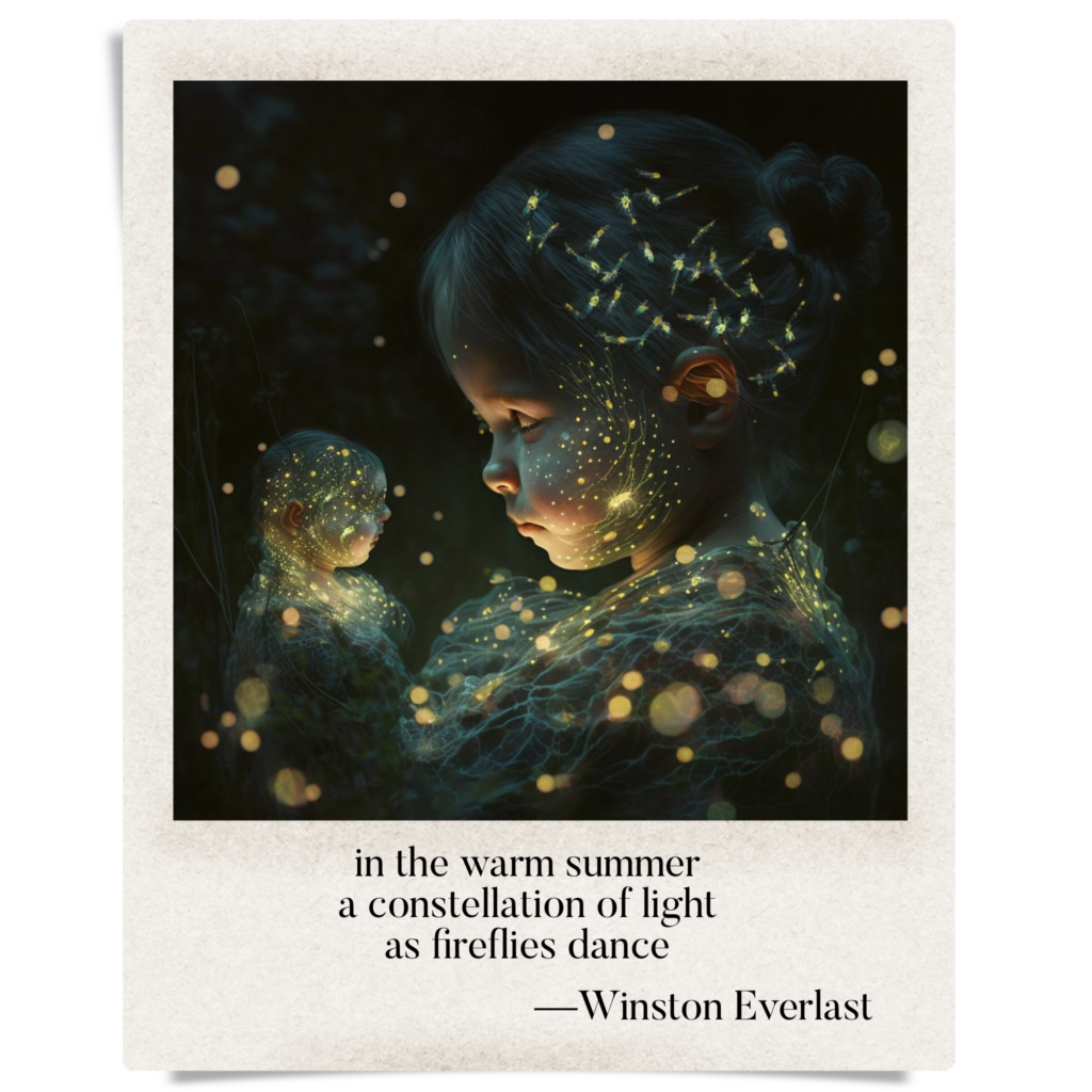 in the warm summer / a constellation of light / as fireflies dance — haiga by Winston Everlast