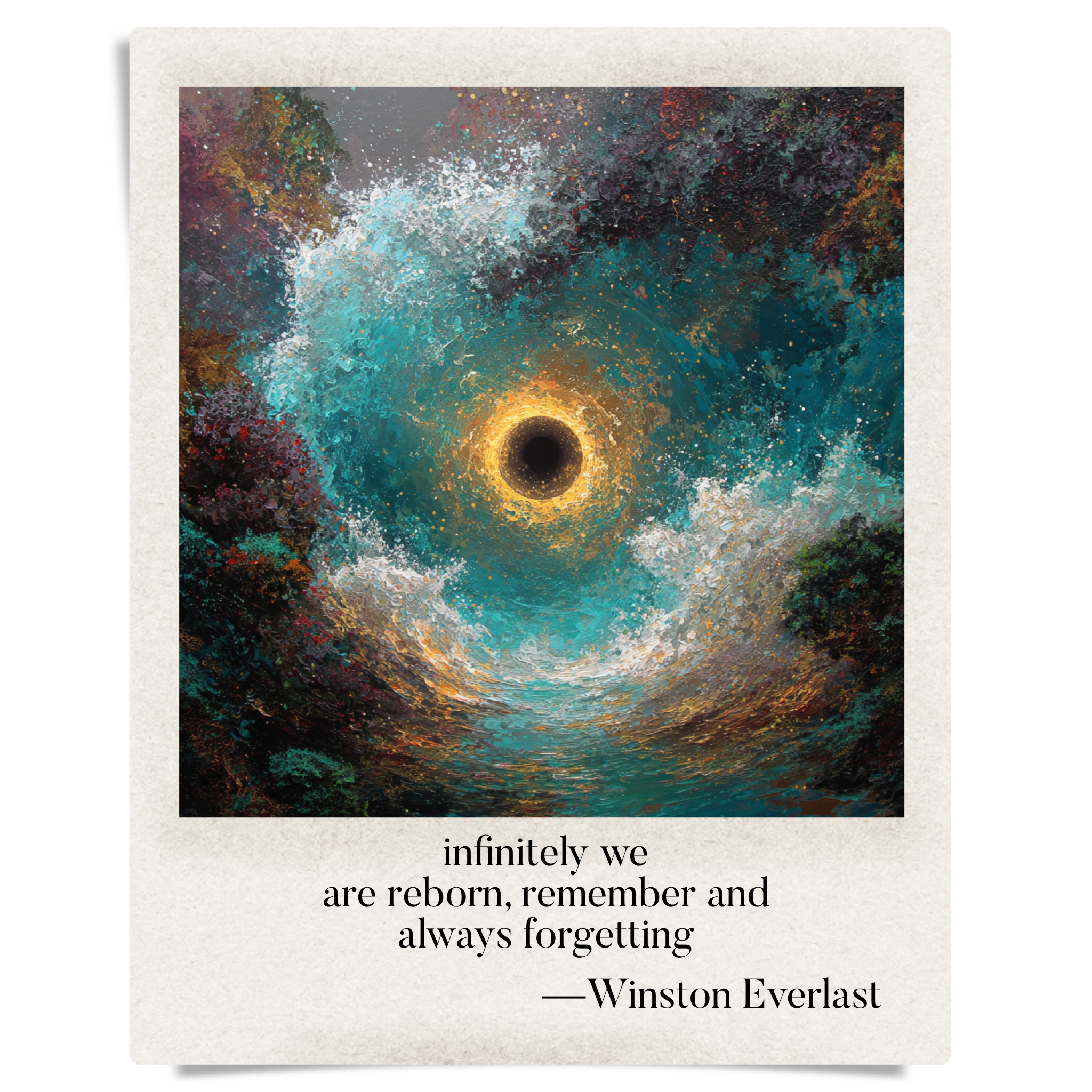 infinitely we / are reborn, remember and / always forgetting — haiga by Winston Everlast