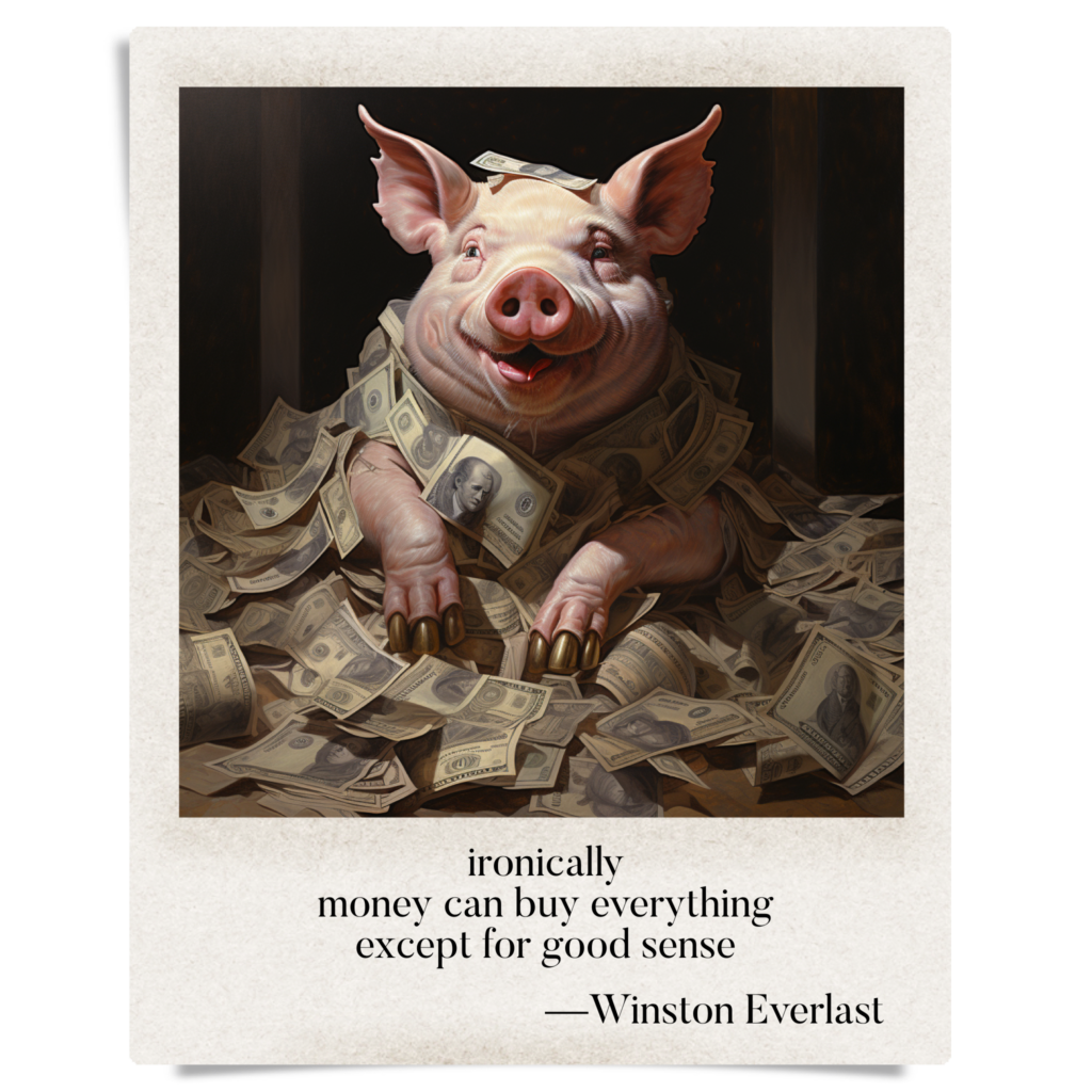 ironically / money can buy everything / except for good sense — haiga by Winston Everlast
