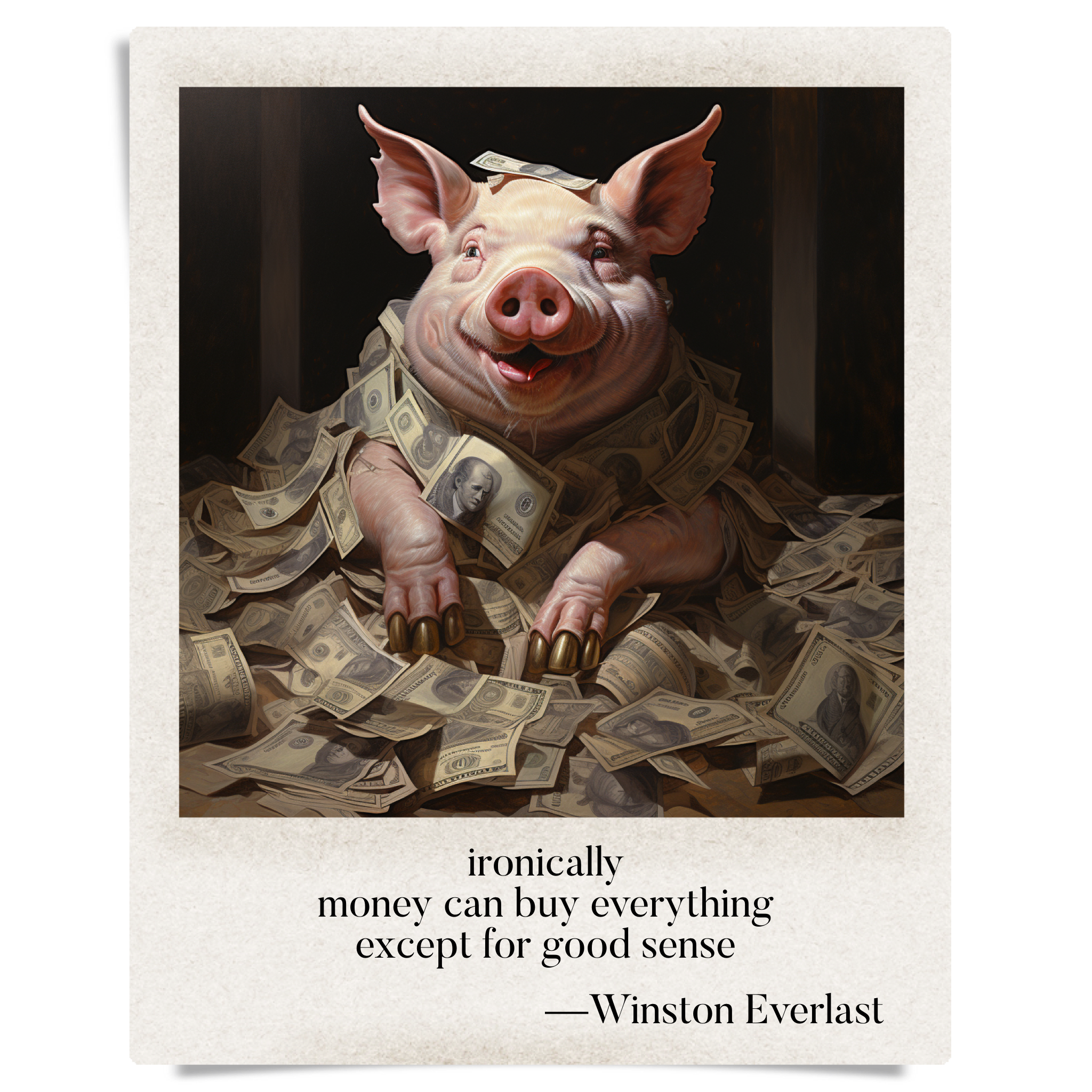 ironically / money can buy everything / except for good sense — haiga by Winston Everlast