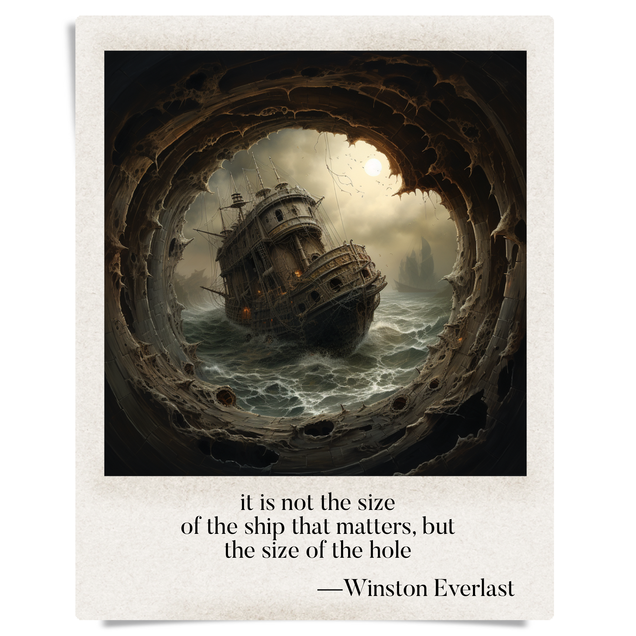 it is not the size / of the ship that matters, but / the size of the hole — haiga by Winston Everlast